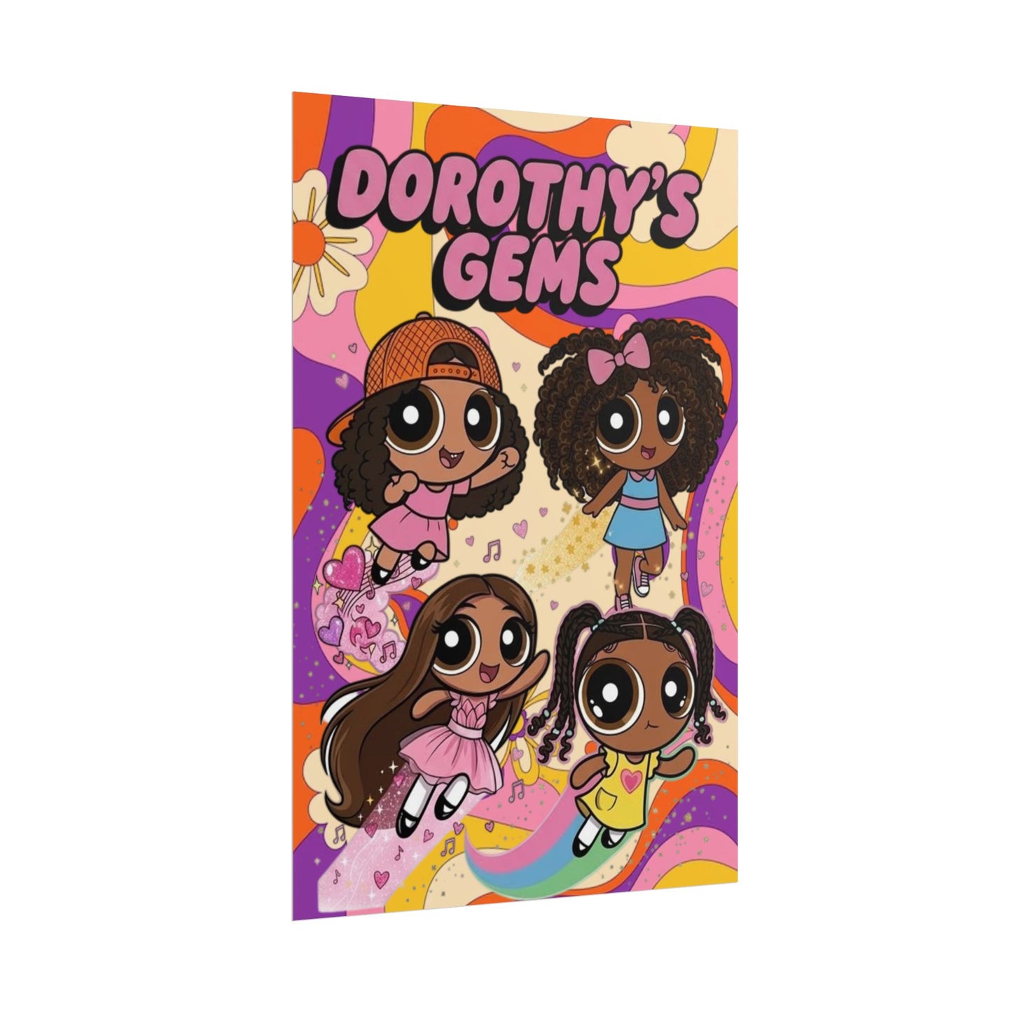 Rolled Poster — "Dorothy’s Gems" Cute Retro Cartoon Girls Wall Art