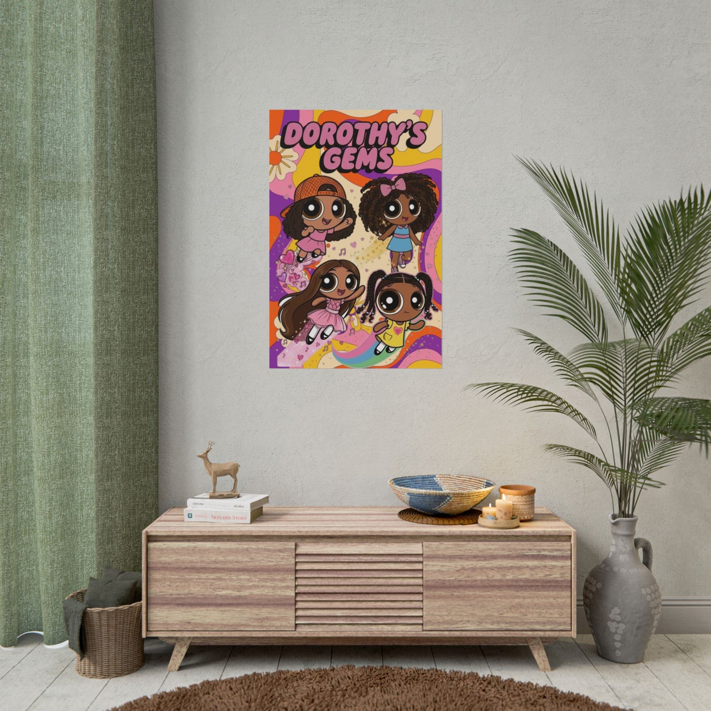 Rolled Poster — "Dorothy’s Gems" Cute Retro Cartoon Girls Wall Art