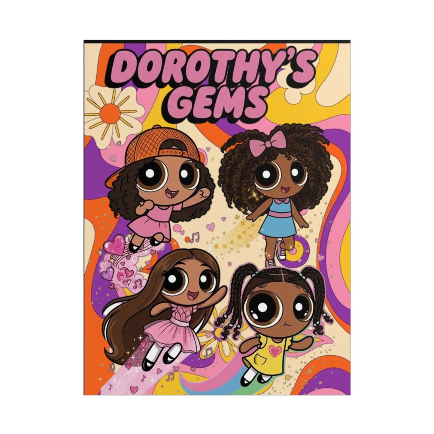 Rolled Poster — "Dorothy’s Gems" Cute Retro Cartoon Girls Wall Art
