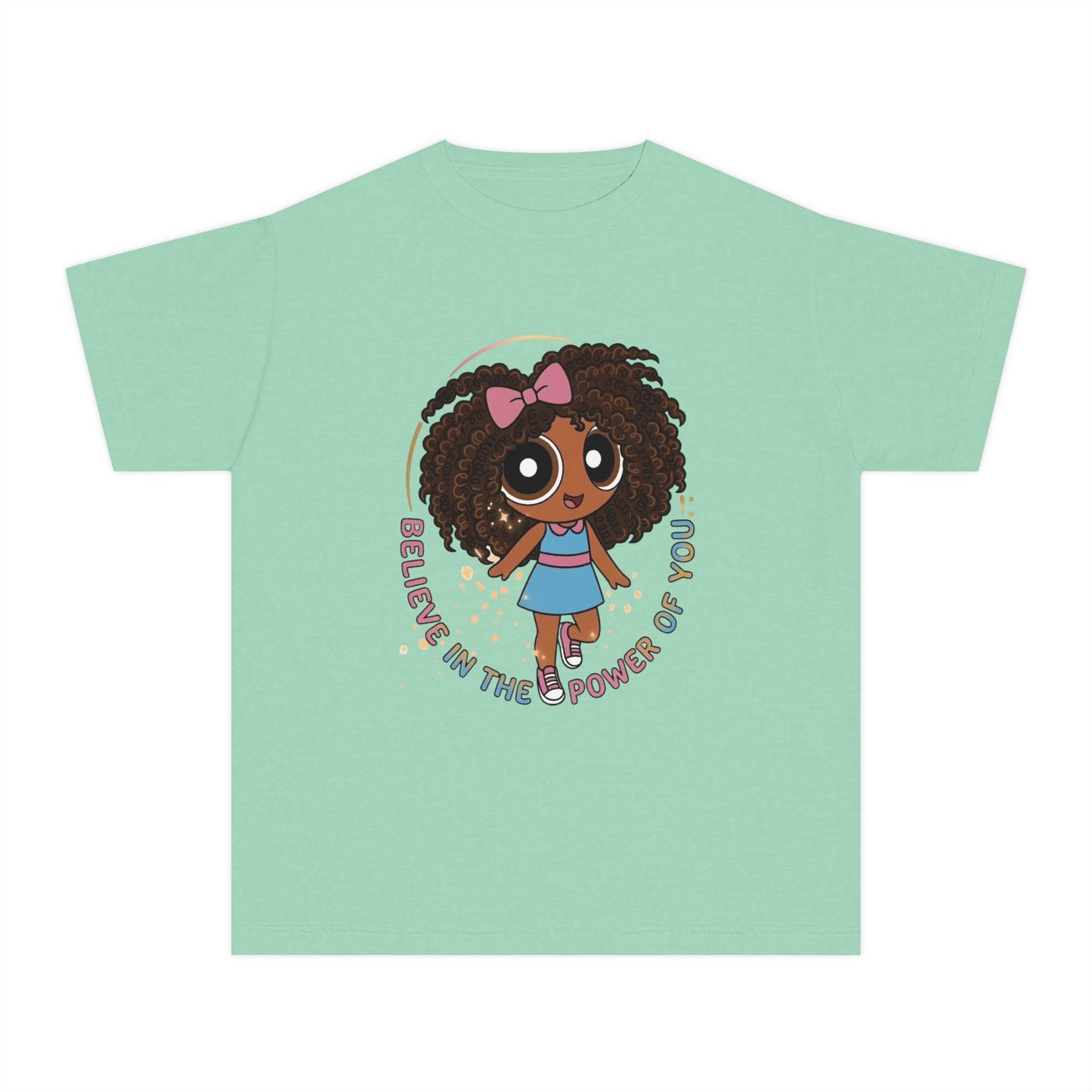 Youth Tee — "Believe in the Power of You" Cute Afro Girl Empowerment Shirt