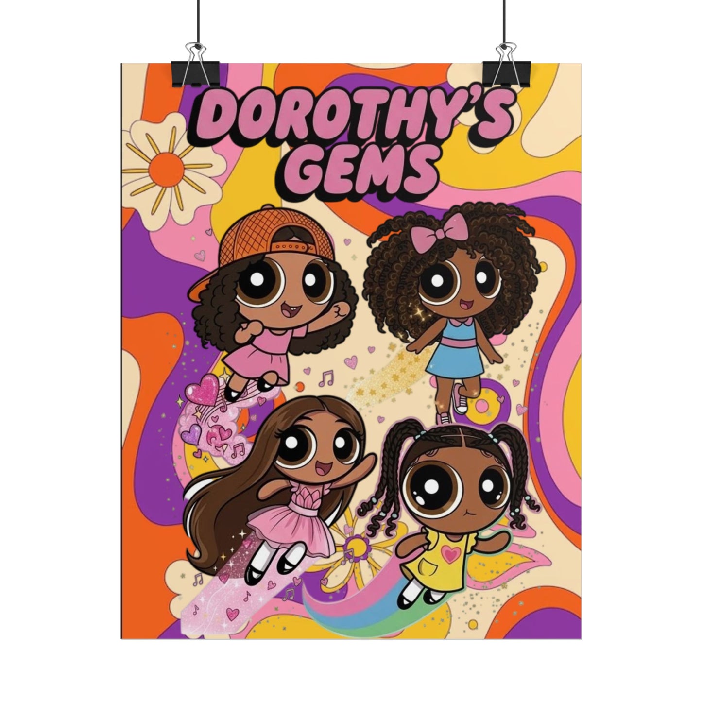 Rolled Poster — "Dorothy’s Gems" Cute Retro Cartoon Girls Wall Art