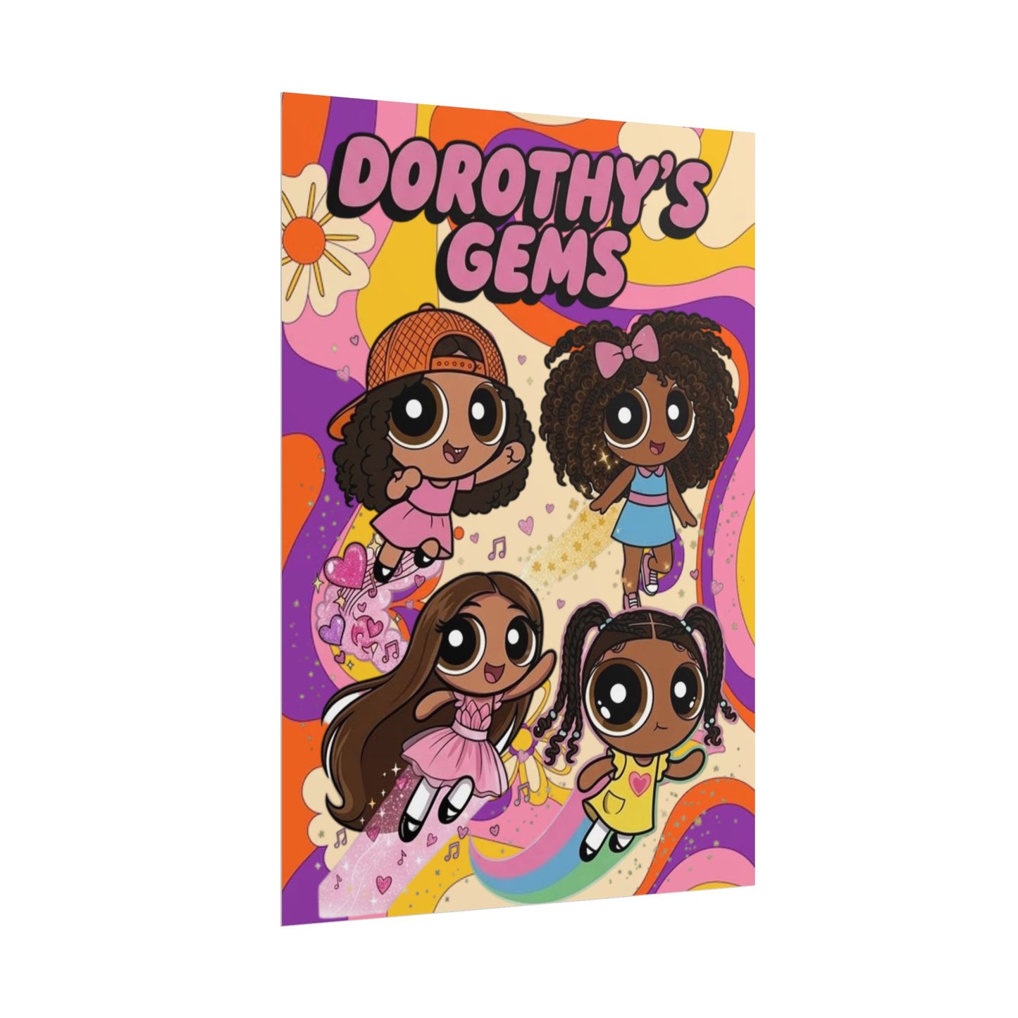 Rolled Poster — "Dorothy’s Gems" Cute Retro Cartoon Girls Wall Art