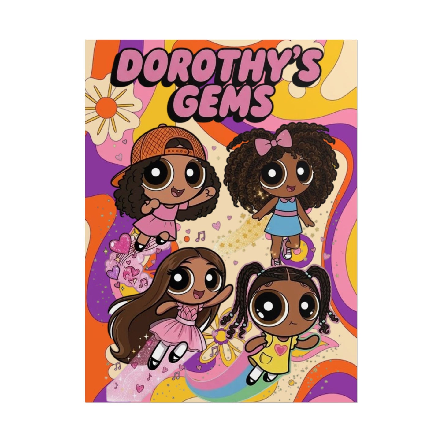 Rolled Poster — "Dorothy’s Gems" Cute Retro Cartoon Girls Wall Art
