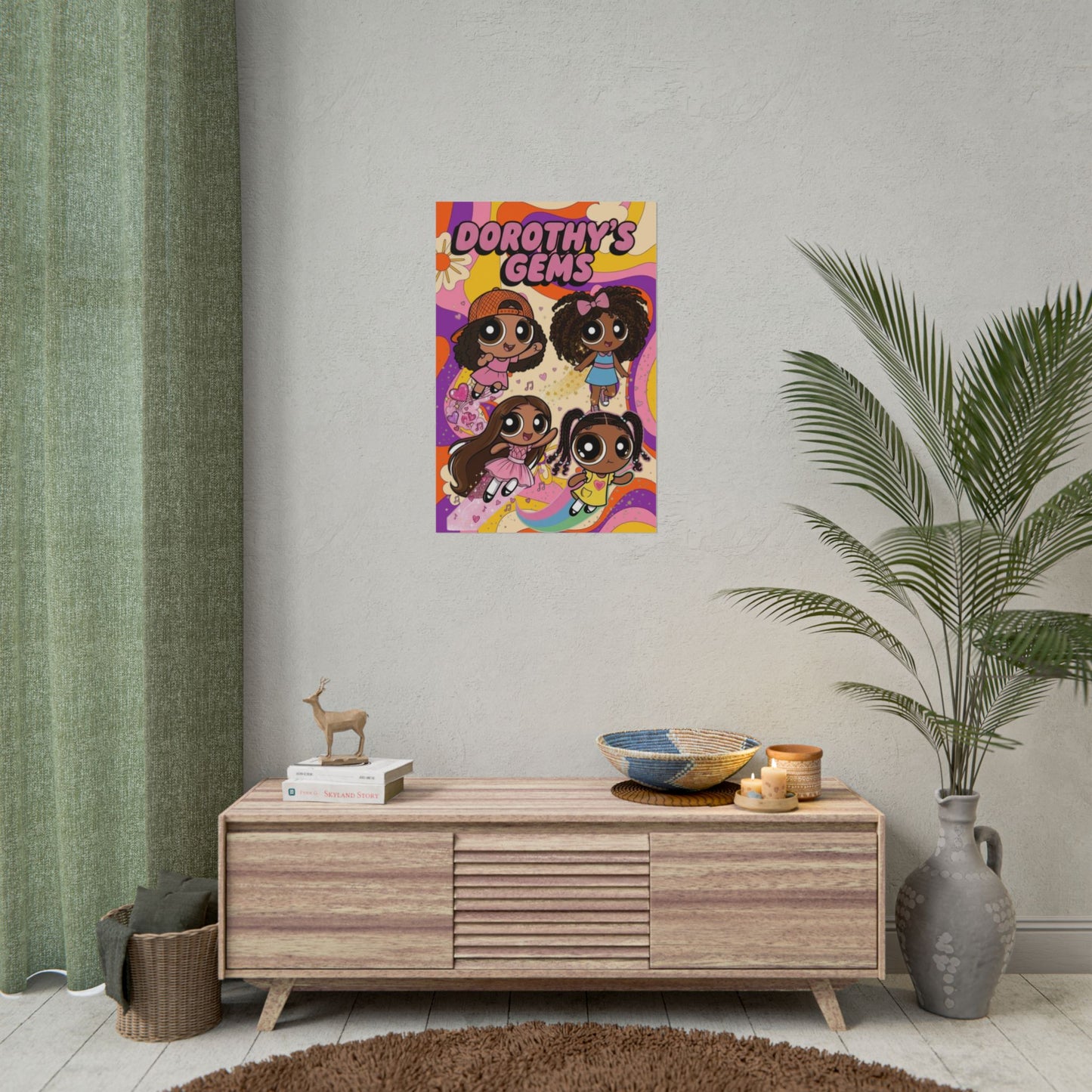 Rolled Poster — "Dorothy’s Gems" Cute Retro Cartoon Girls Wall Art