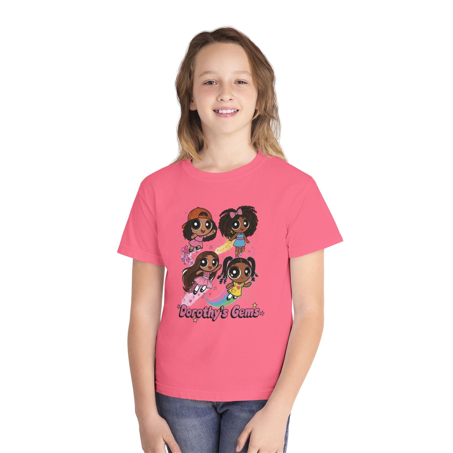 Youth Tee — "Dorothy's Gems" Cute Diverse Girls Cartoon Graphic Shirt