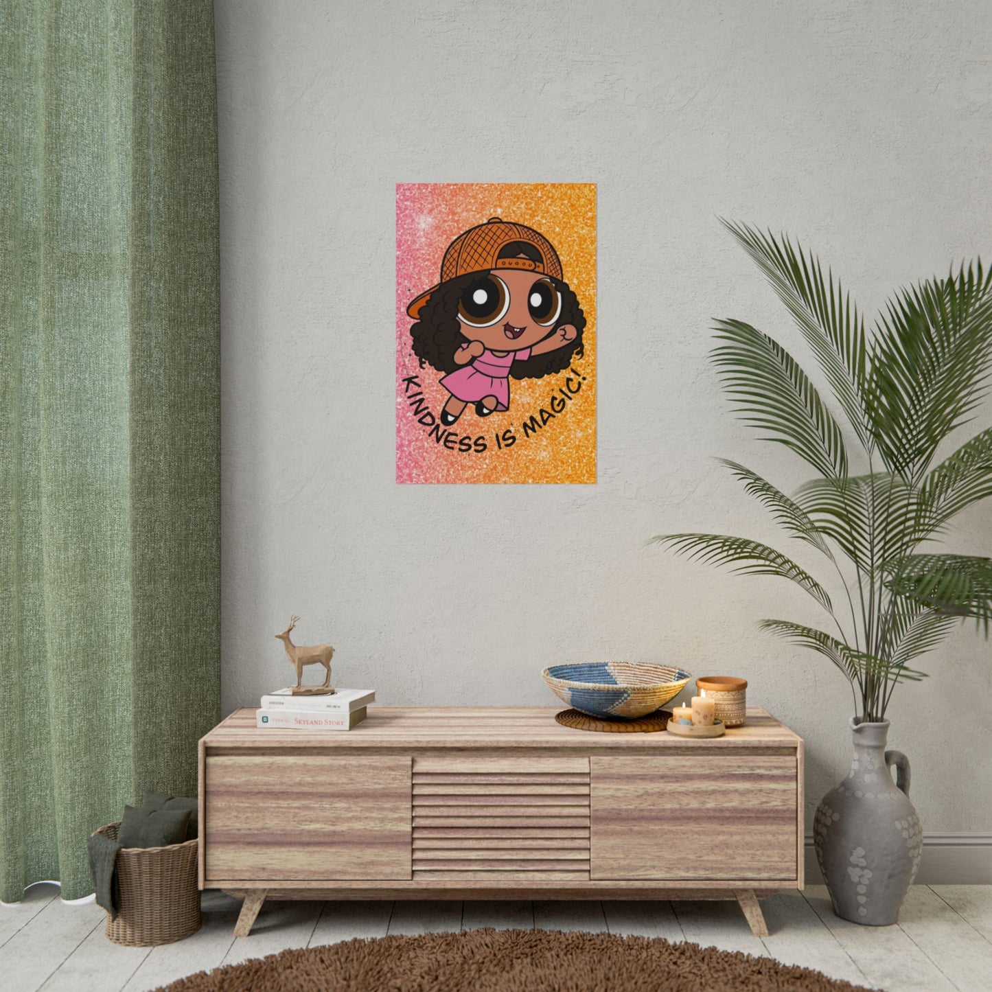 Rolled Poster — "Kindness Is Magic" Cute Cartoon Girl Wall Art