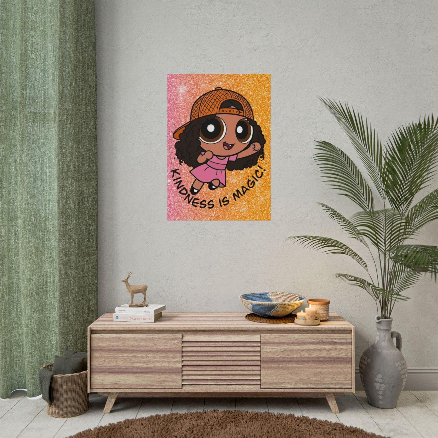 Rolled Poster — "Kindness Is Magic" Cute Cartoon Girl Wall Art