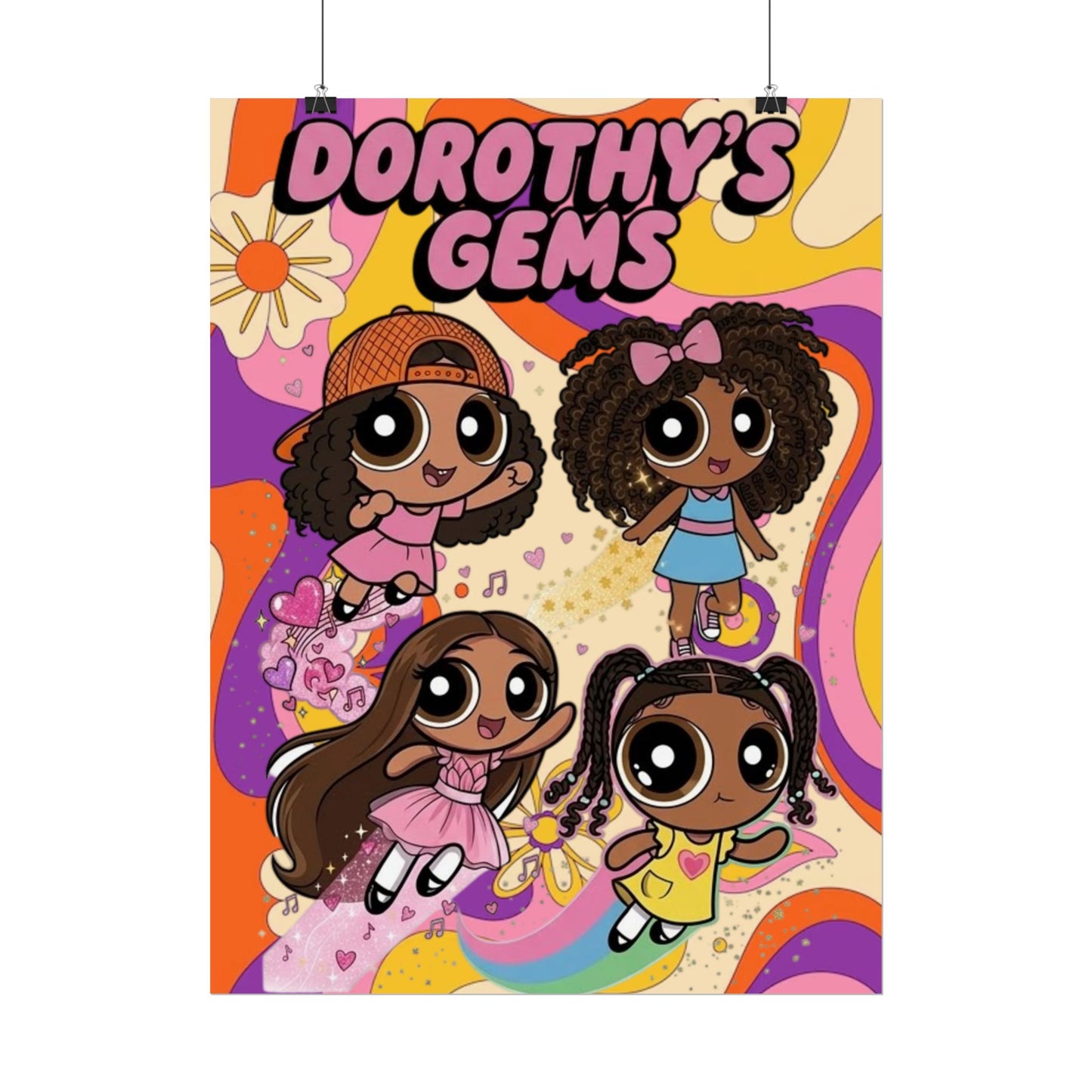 Rolled Poster — "Dorothy’s Gems" Cute Retro Cartoon Girls Wall Art