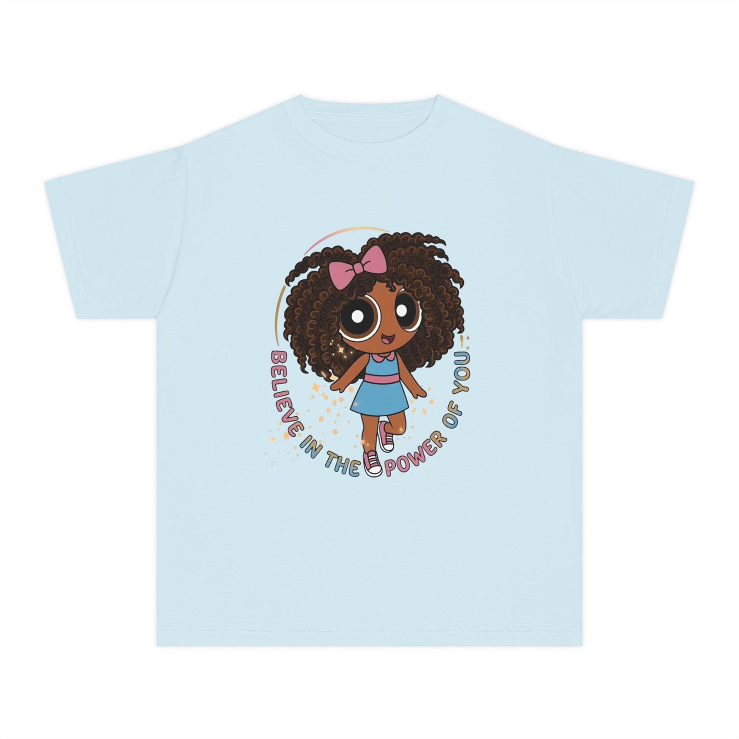Youth Tee — "Believe in the Power of You" Cute Afro Girl Empowerment Shirt