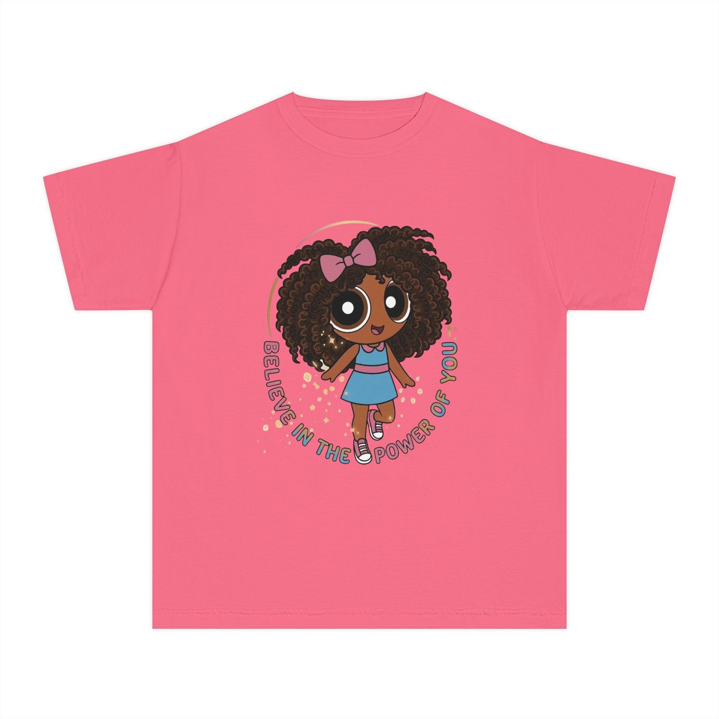 Youth Tee — "Believe in the Power of You" Cute Afro Girl Empowerment Shirt