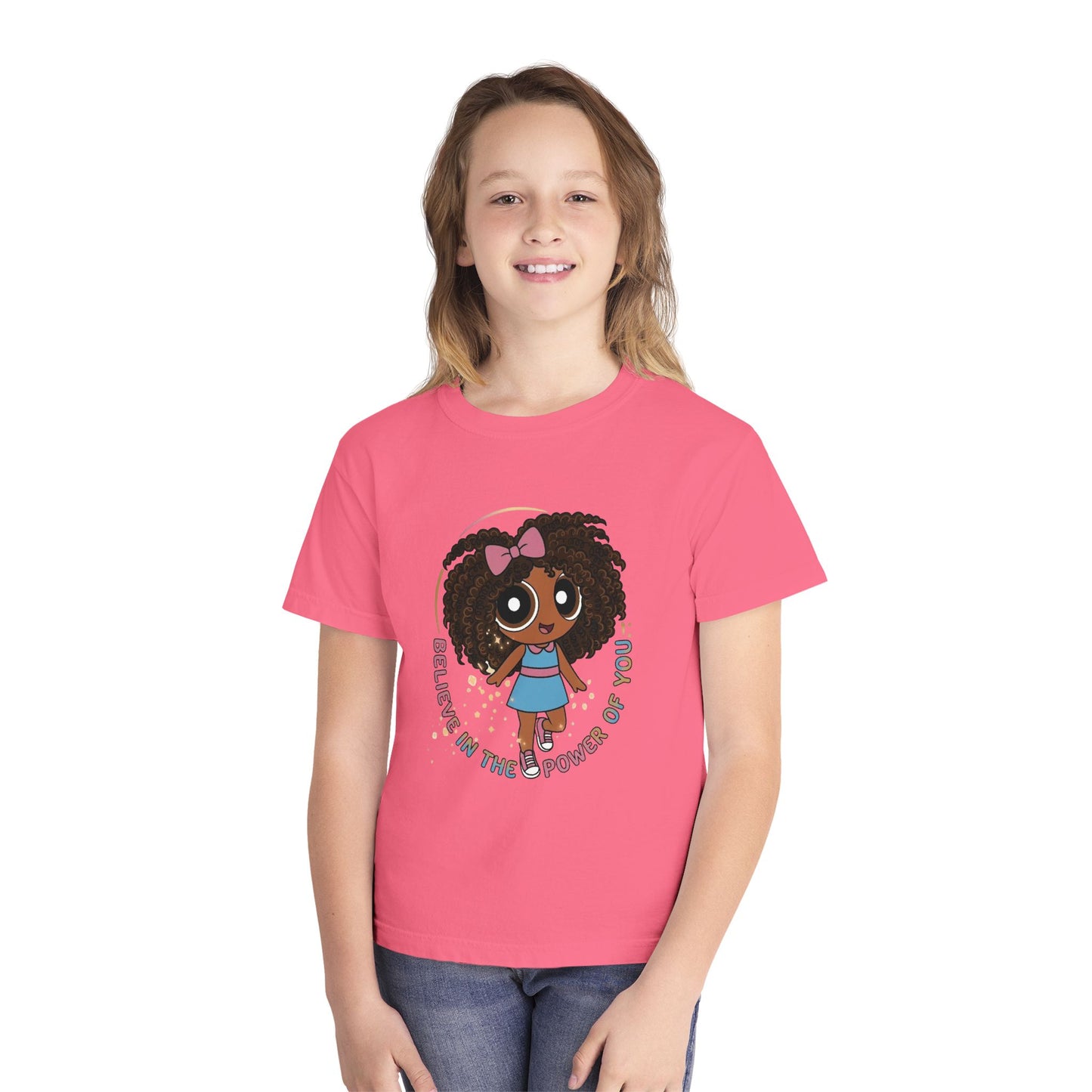 Youth Tee — "Believe in the Power of You" Cute Afro Girl Empowerment Shirt