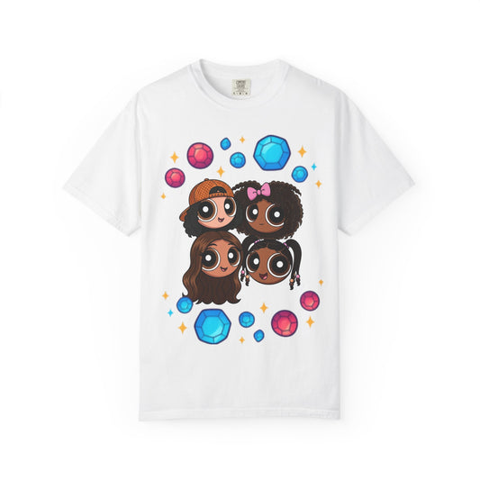 Dorothy’s Gems Crewneck T-Shirt — Cute Cartoon Girl Group with Colorful Gems