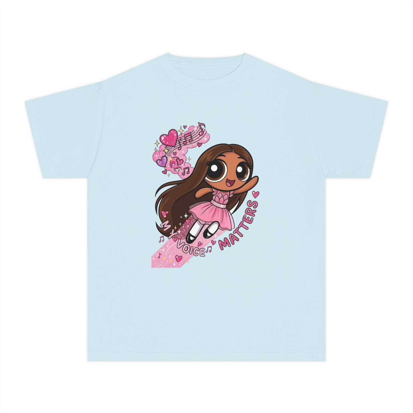 Youth Tee — 'My Voice Matters' Cute Superhero Girl Graphic