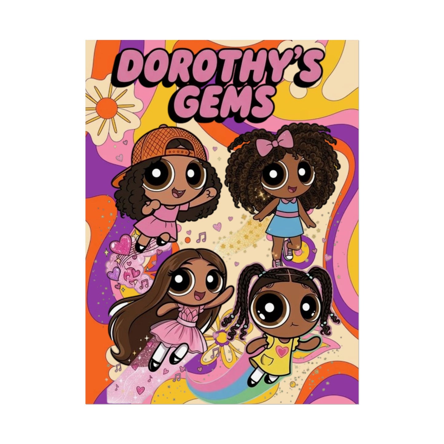 Rolled Poster — "Dorothy’s Gems" Cute Retro Cartoon Girls Wall Art