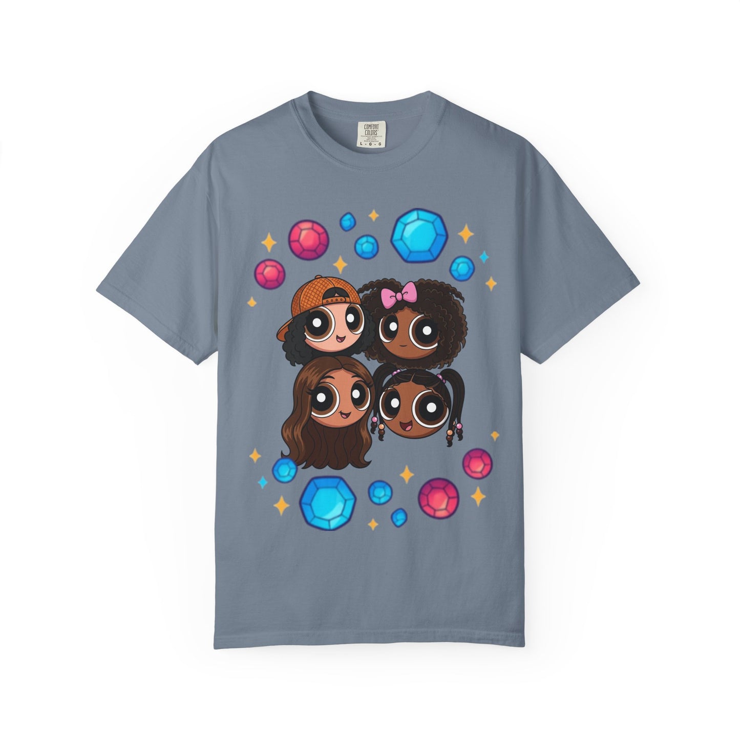 Dorothy’s Gems Crewneck T-Shirt — Cute Cartoon Girl Group with Colorful Gems