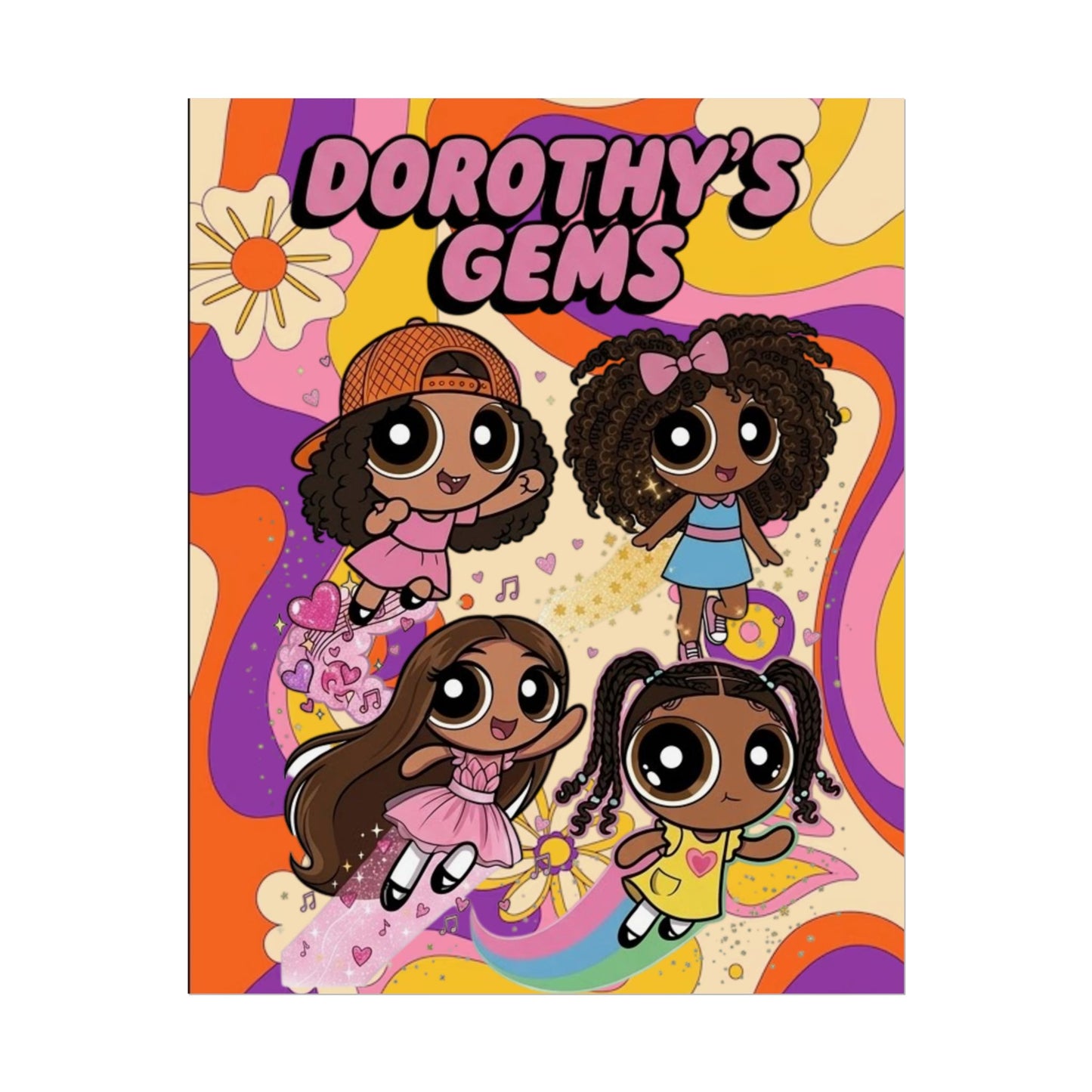 Rolled Poster — "Dorothy’s Gems" Cute Retro Cartoon Girls Wall Art