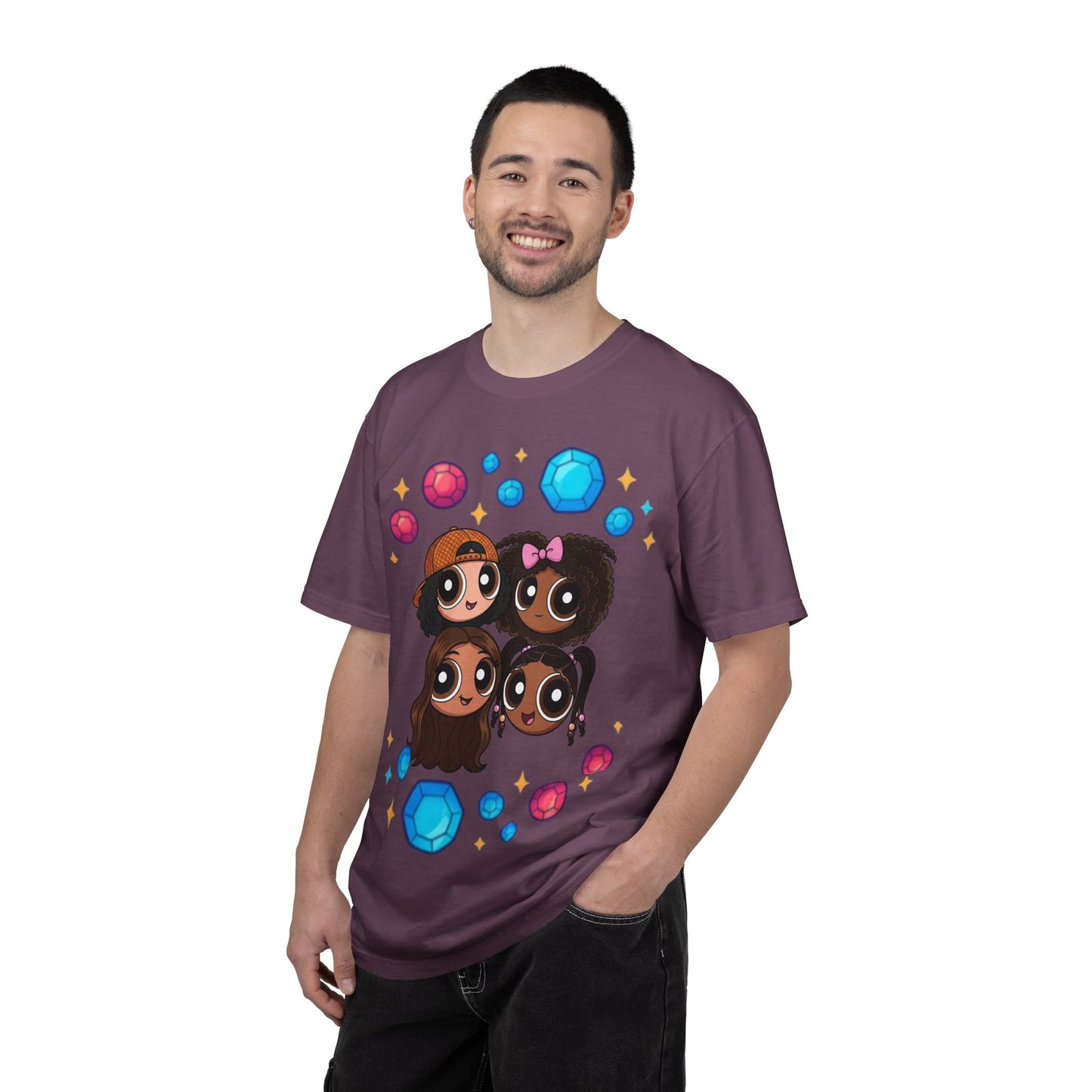 Dorothy’s Gems Crewneck T-Shirt — Cute Cartoon Girl Group with Colorful Gems