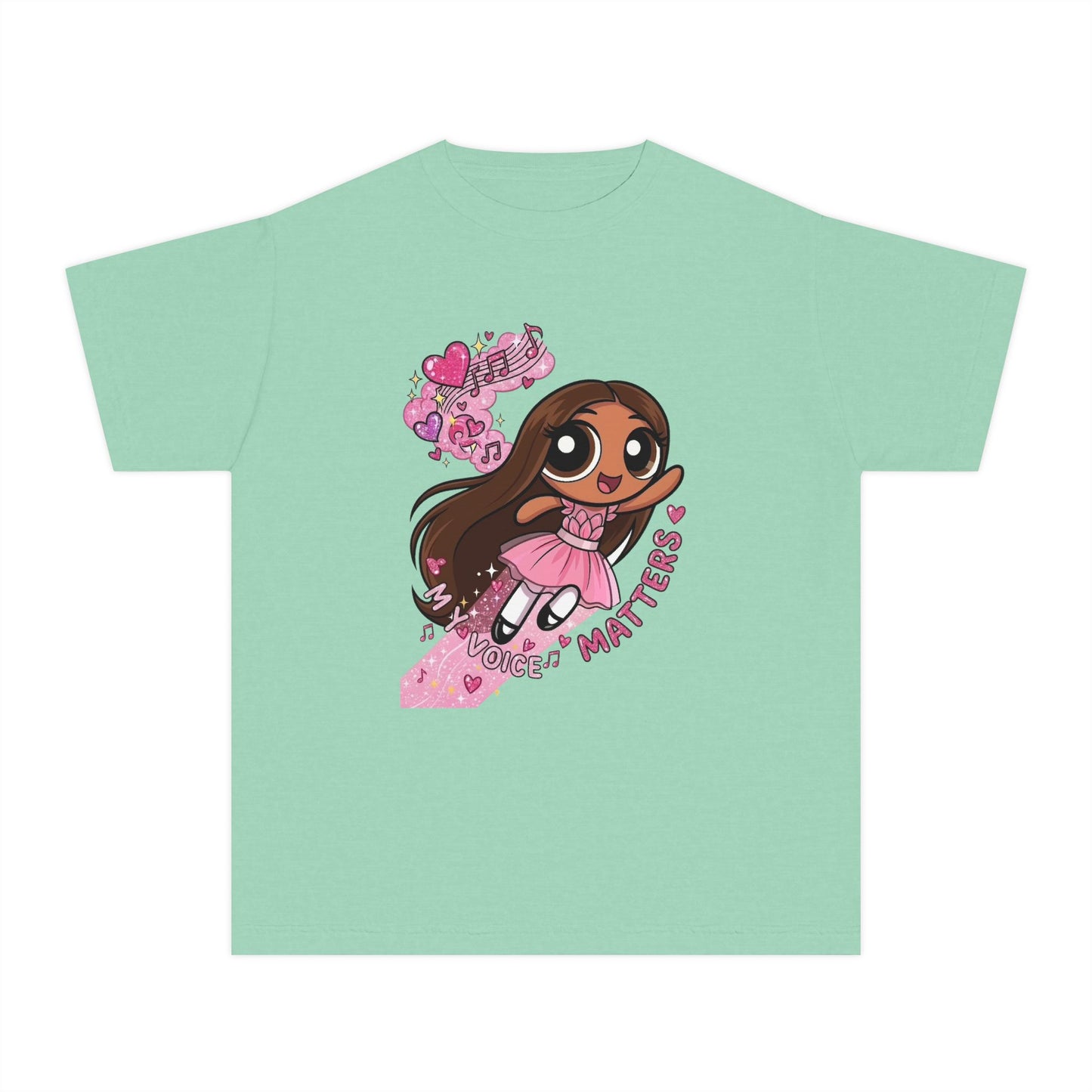 Youth Tee — 'My Voice Matters' Cute Superhero Girl Graphic