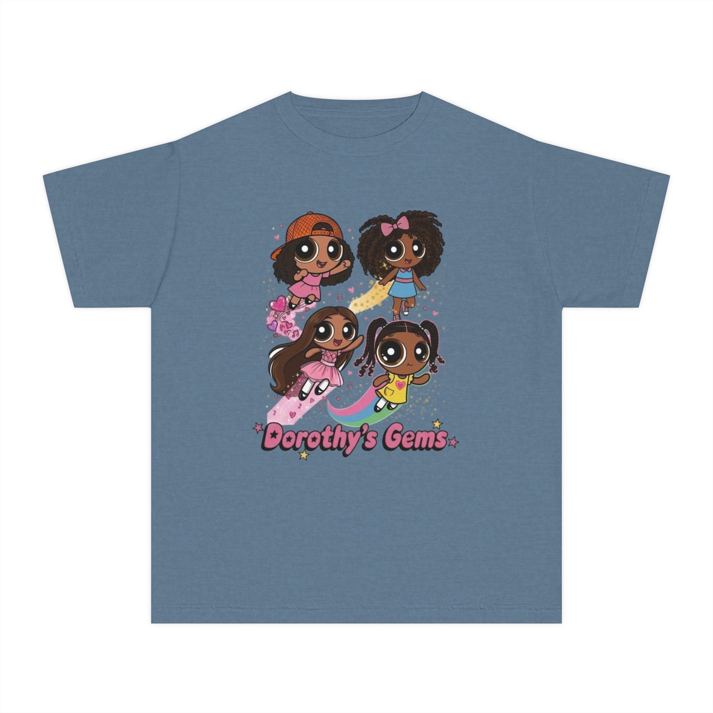 Youth Tee — "Dorothy's Gems" Cute Diverse Girls Cartoon Graphic Shirt