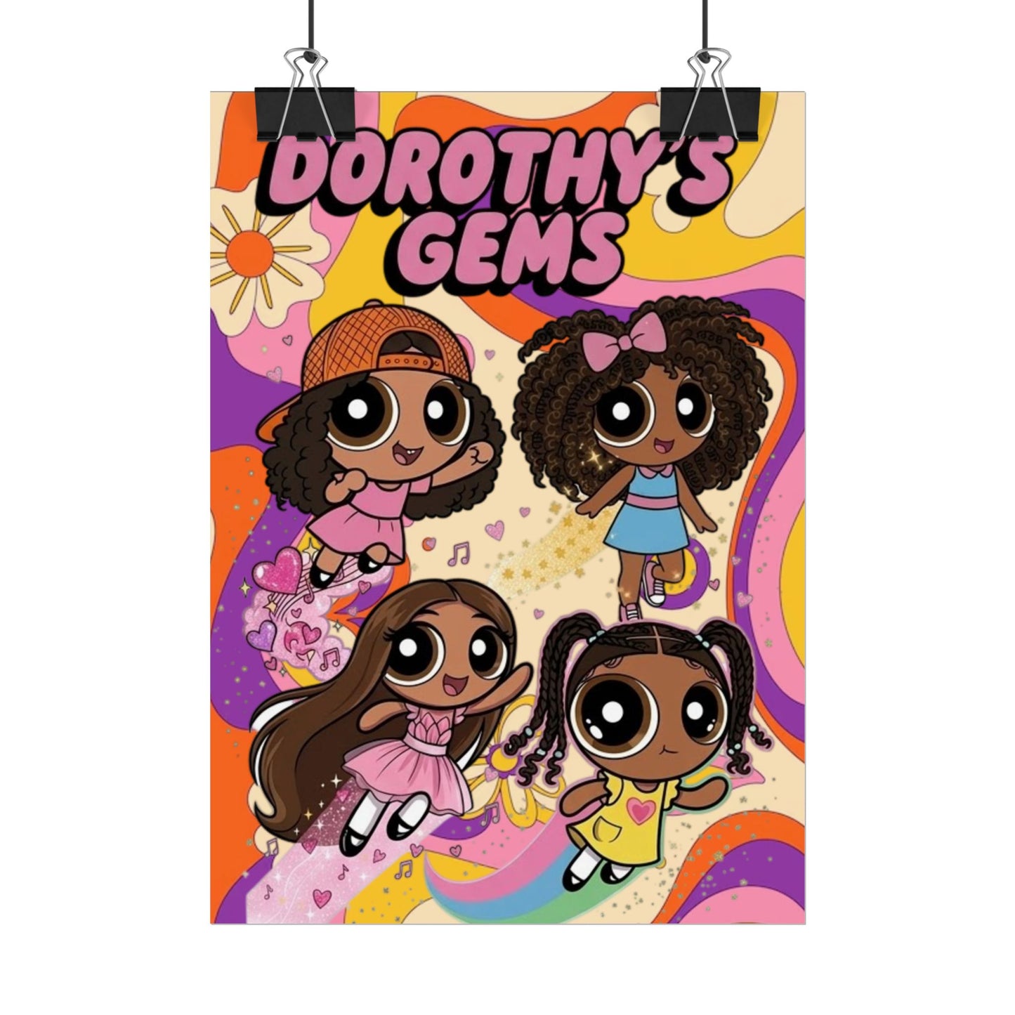 Rolled Poster — "Dorothy’s Gems" Cute Retro Cartoon Girls Wall Art