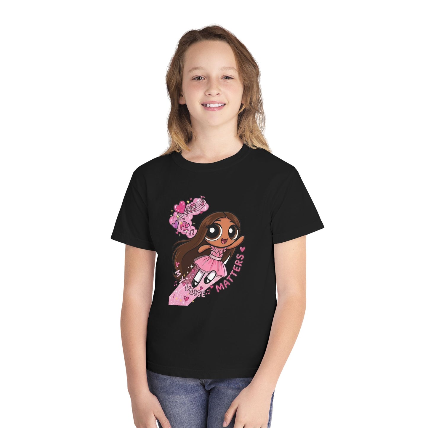 Youth Tee — 'My Voice Matters' Cute Superhero Girl Graphic
