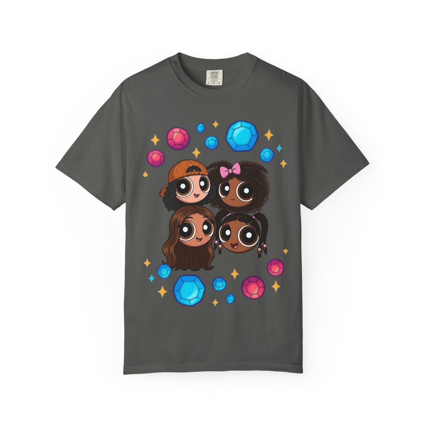 Dorothy’s Gems Crewneck T-Shirt — Cute Cartoon Girl Group with Colorful Gems