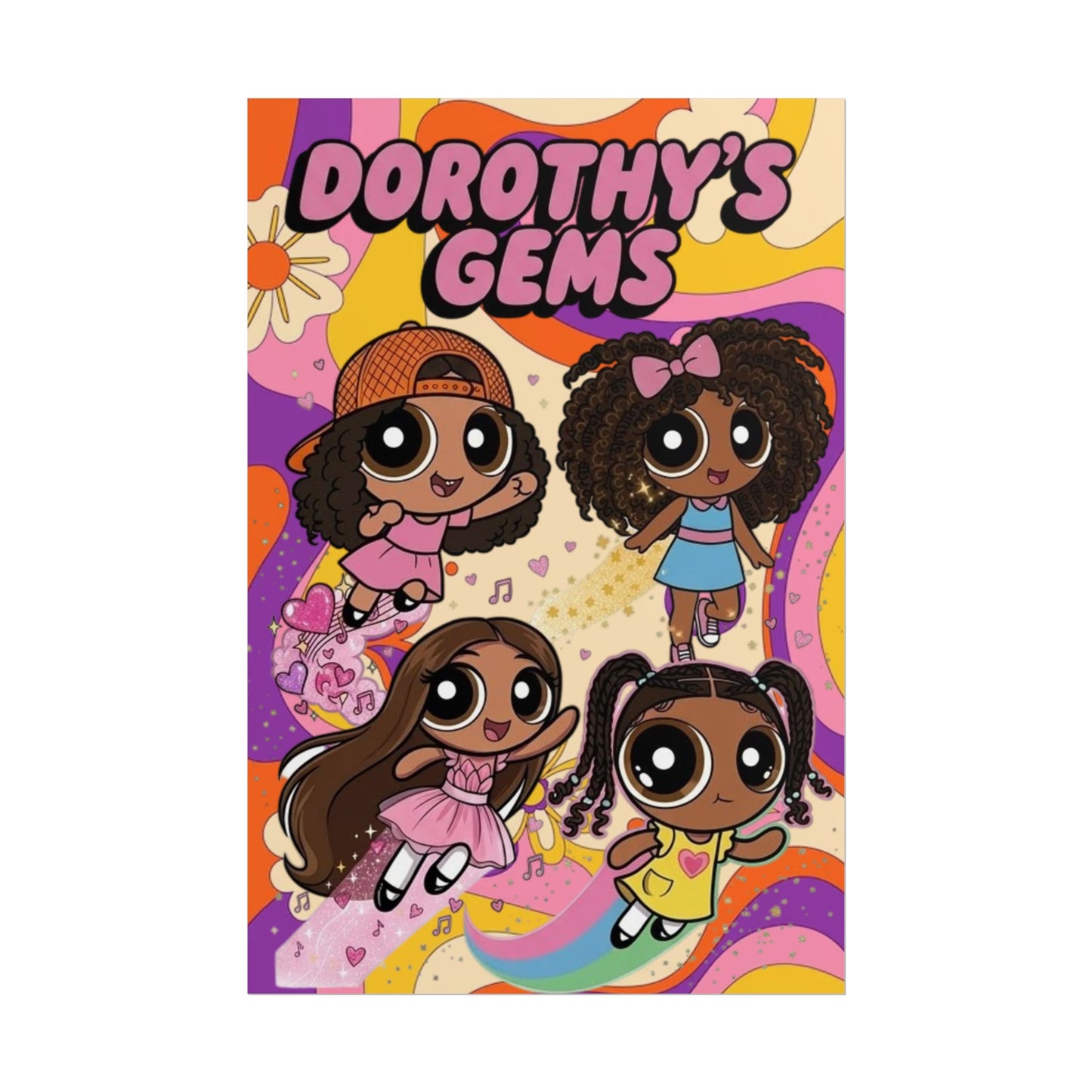 Rolled Poster — "Dorothy’s Gems" Cute Retro Cartoon Girls Wall Art
