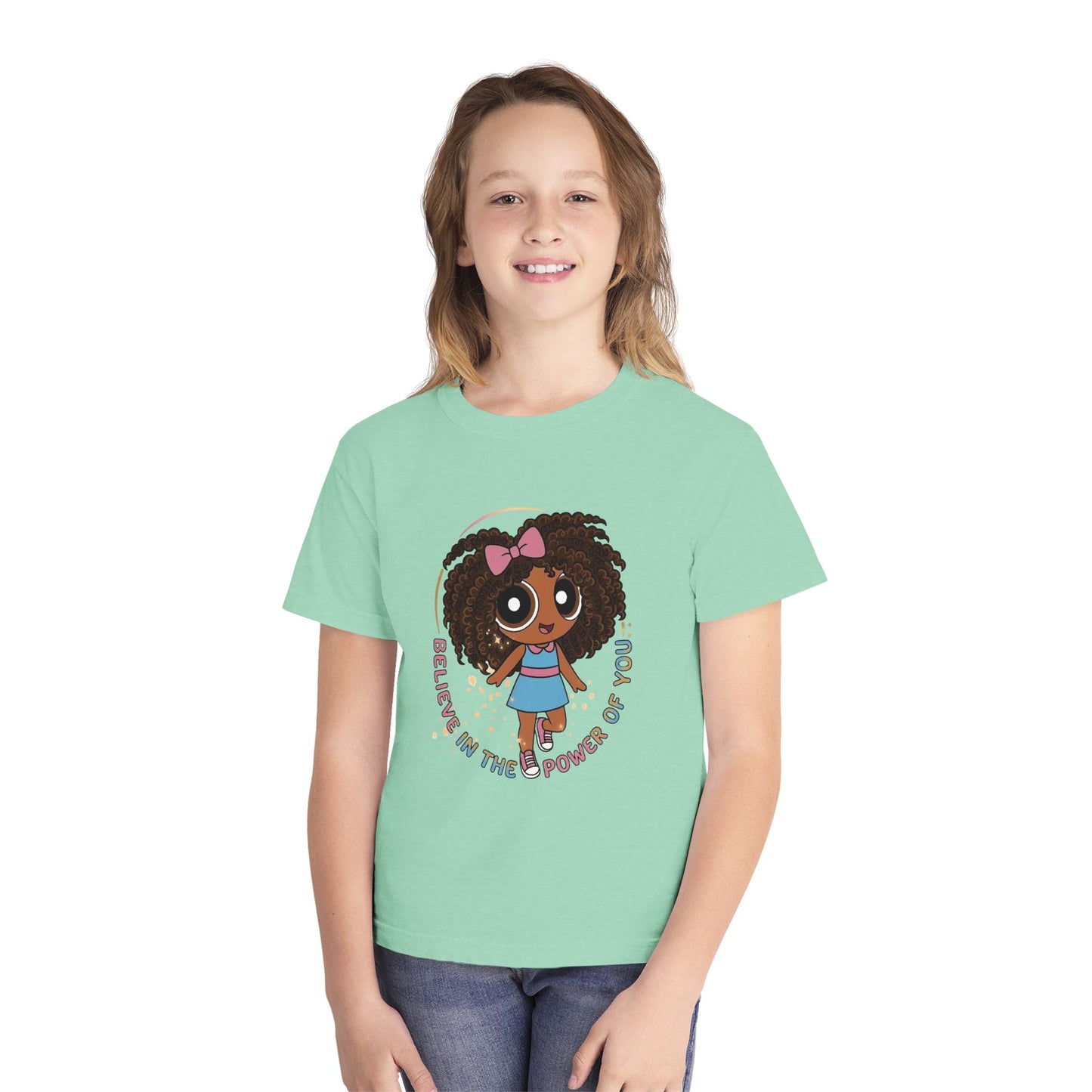 Youth Tee — "Believe in the Power of You" Cute Afro Girl Empowerment Shirt