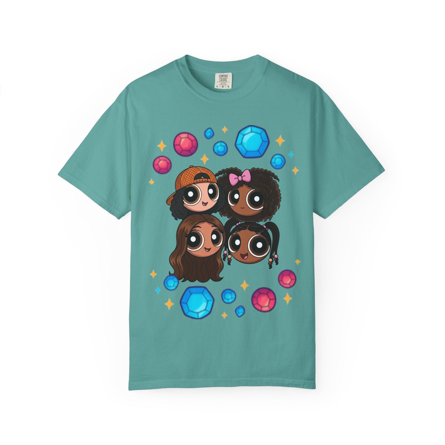 Dorothy’s Gems Crewneck T-Shirt — Cute Cartoon Girl Group with Colorful Gems