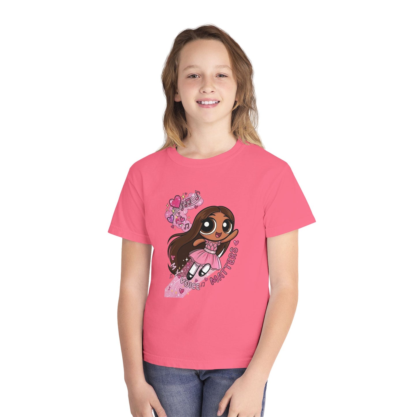 Youth Tee — 'My Voice Matters' Cute Superhero Girl Graphic