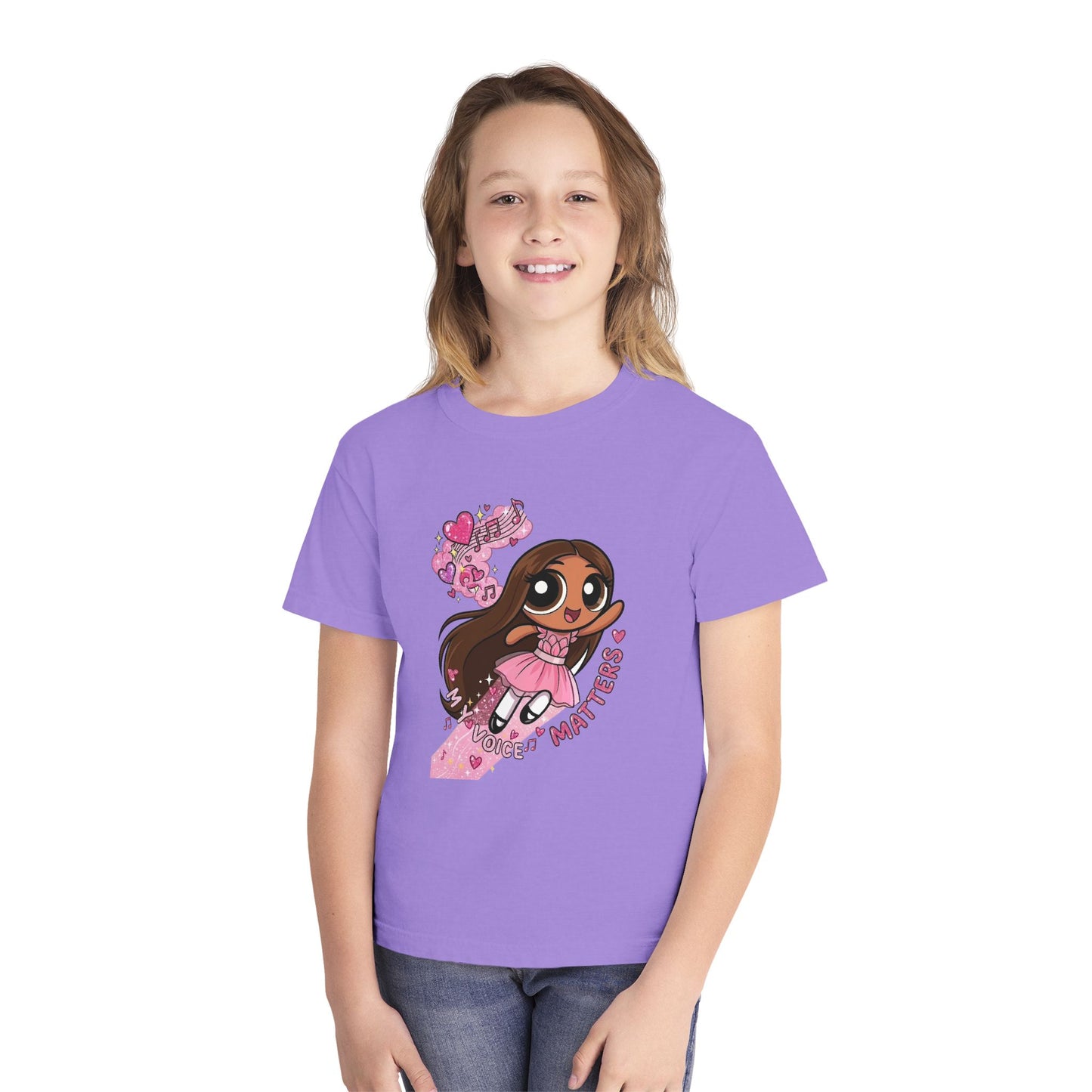 Youth Tee — 'My Voice Matters' Cute Superhero Girl Graphic