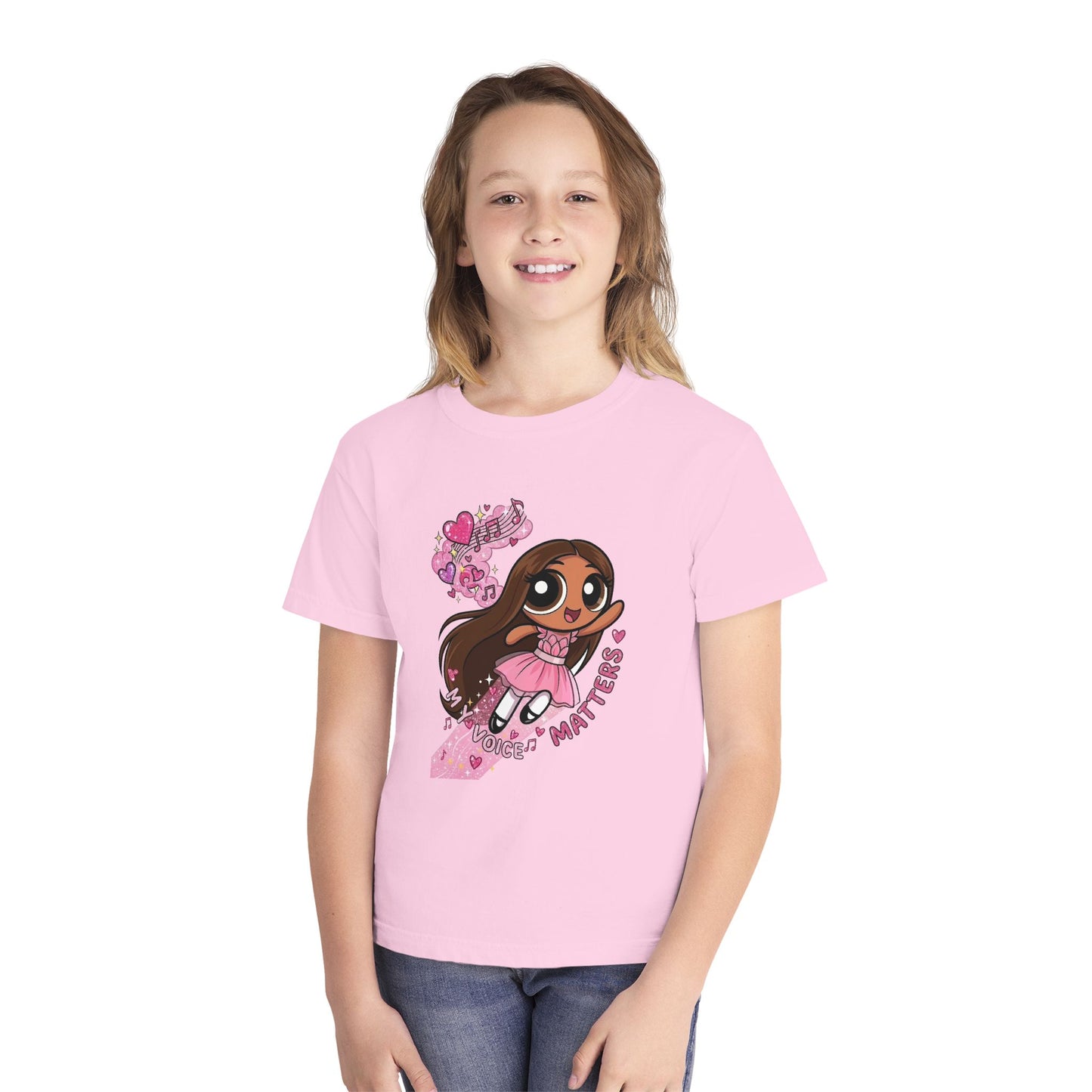 Youth Tee — 'My Voice Matters' Cute Superhero Girl Graphic