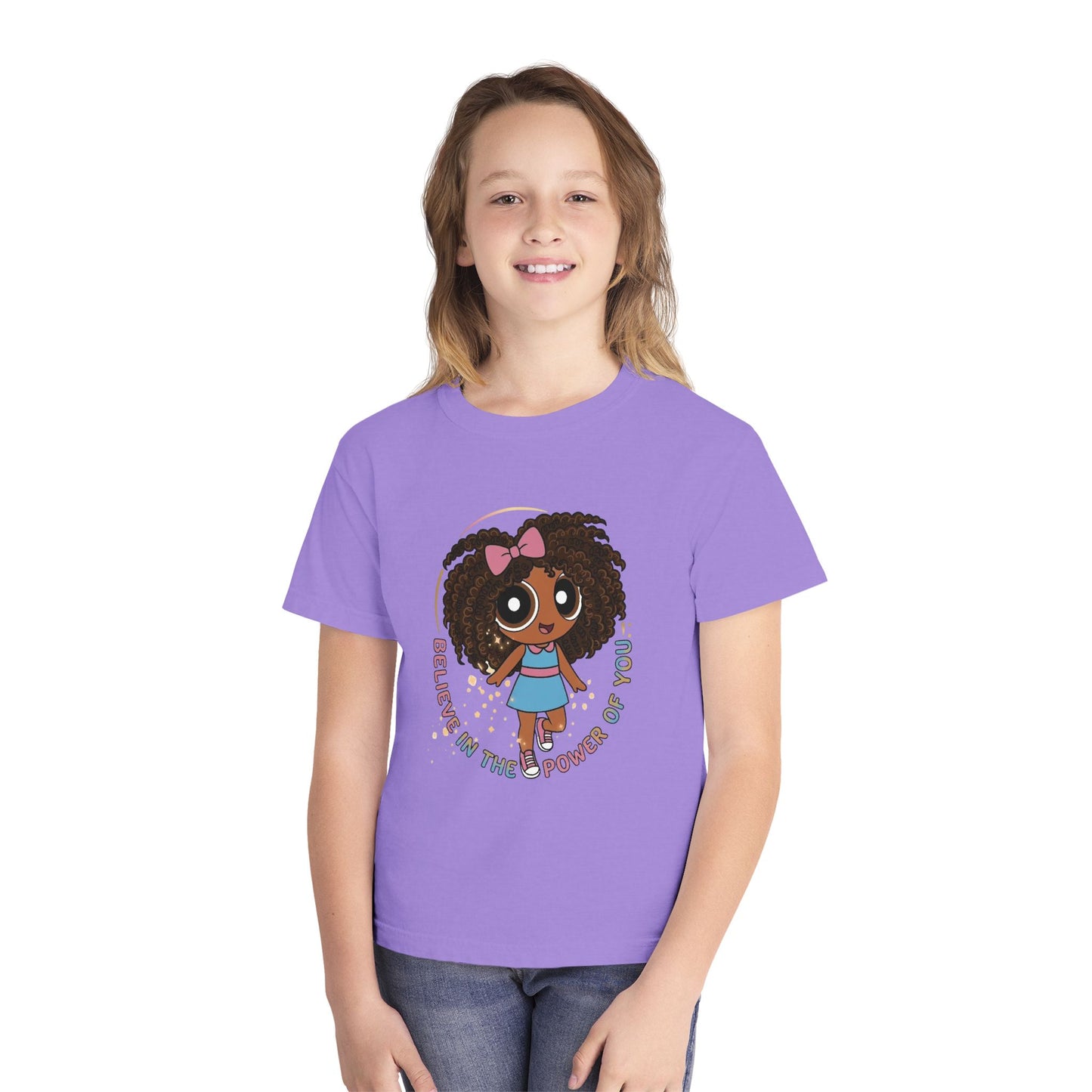 Youth Tee — "Believe in the Power of You" Cute Afro Girl Empowerment Shirt