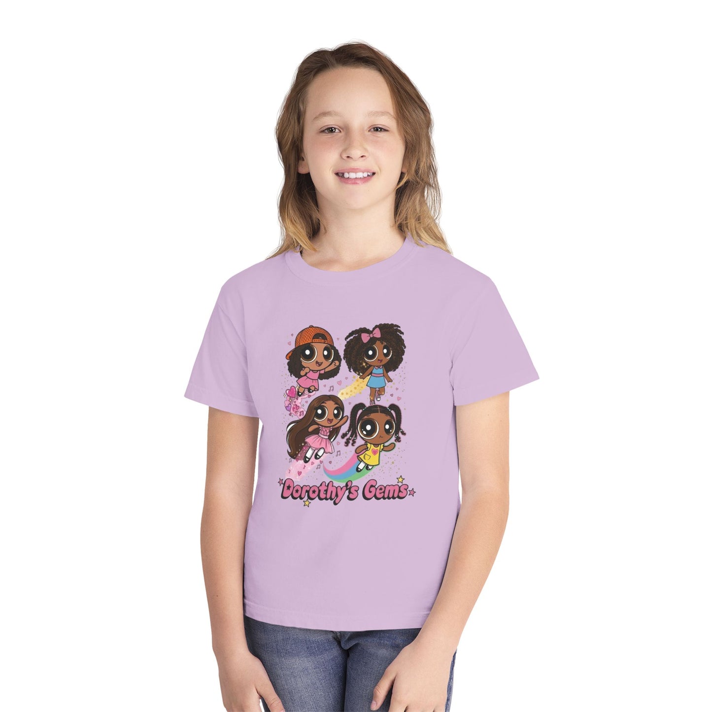 Youth Tee — "Dorothy's Gems" Cute Diverse Girls Cartoon Graphic Shirt