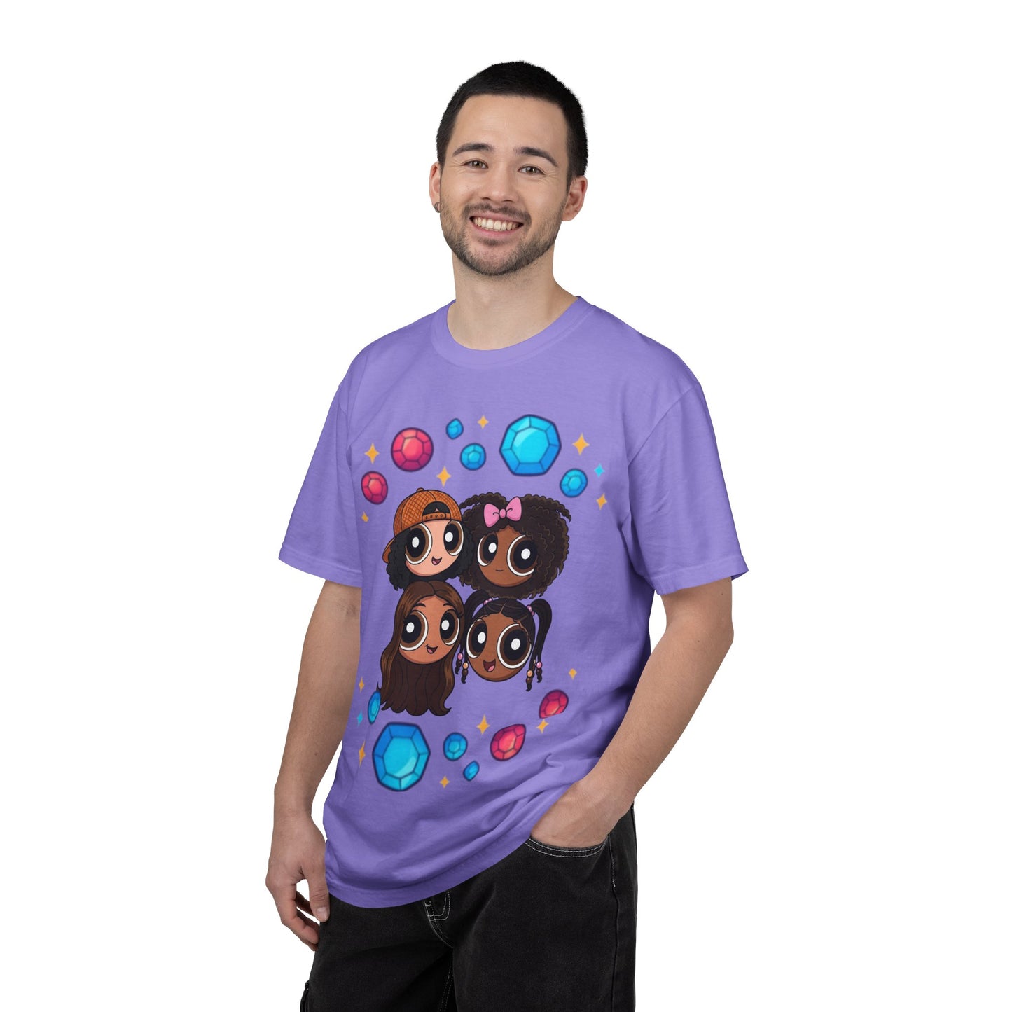 Dorothy’s Gems Crewneck T-Shirt — Cute Cartoon Girl Group with Colorful Gems