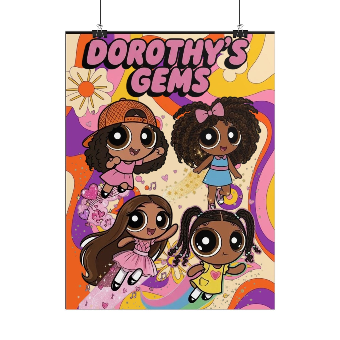 Rolled Poster — "Dorothy’s Gems" Cute Retro Cartoon Girls Wall Art