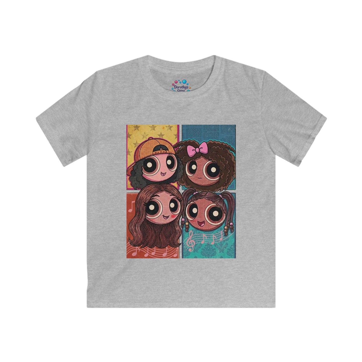 Cartoon Girls Pop Art Kids Tee — Cute Diverse Friends Graphic T-Shirt