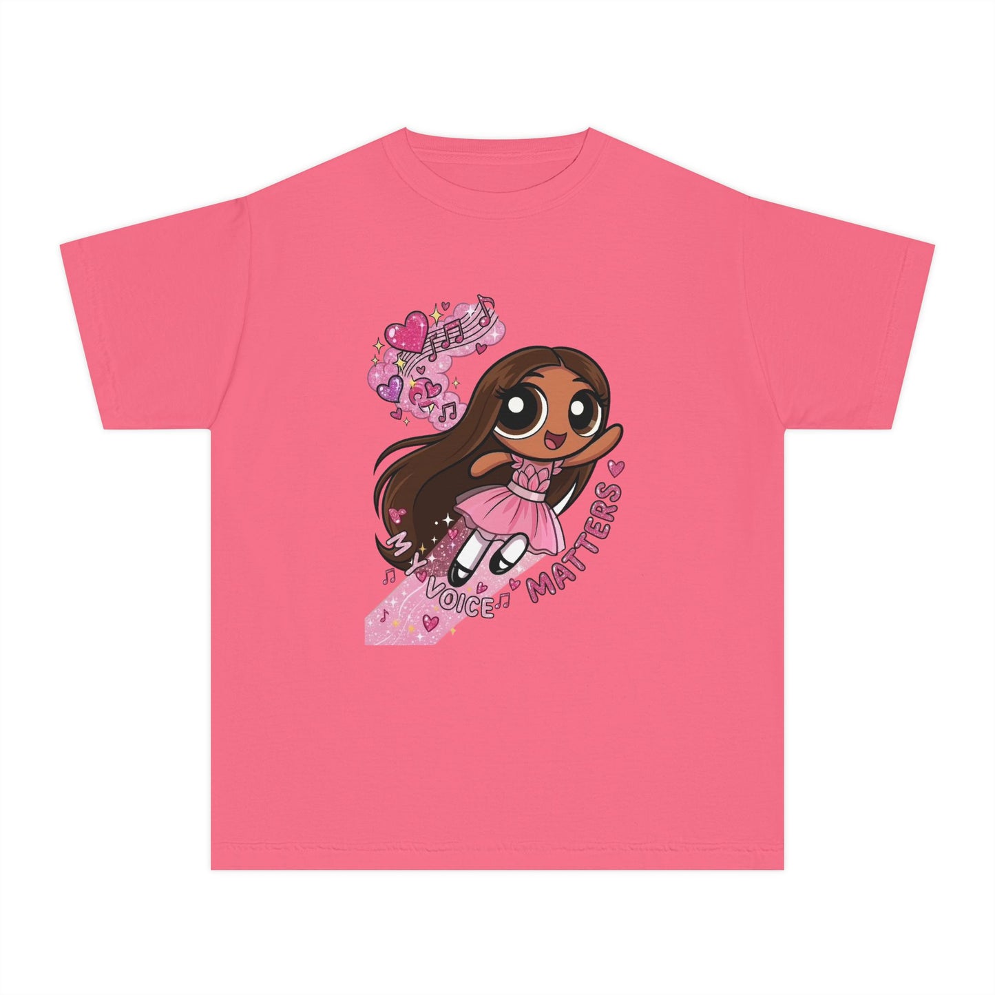 Youth Tee — 'My Voice Matters' Cute Superhero Girl Graphic