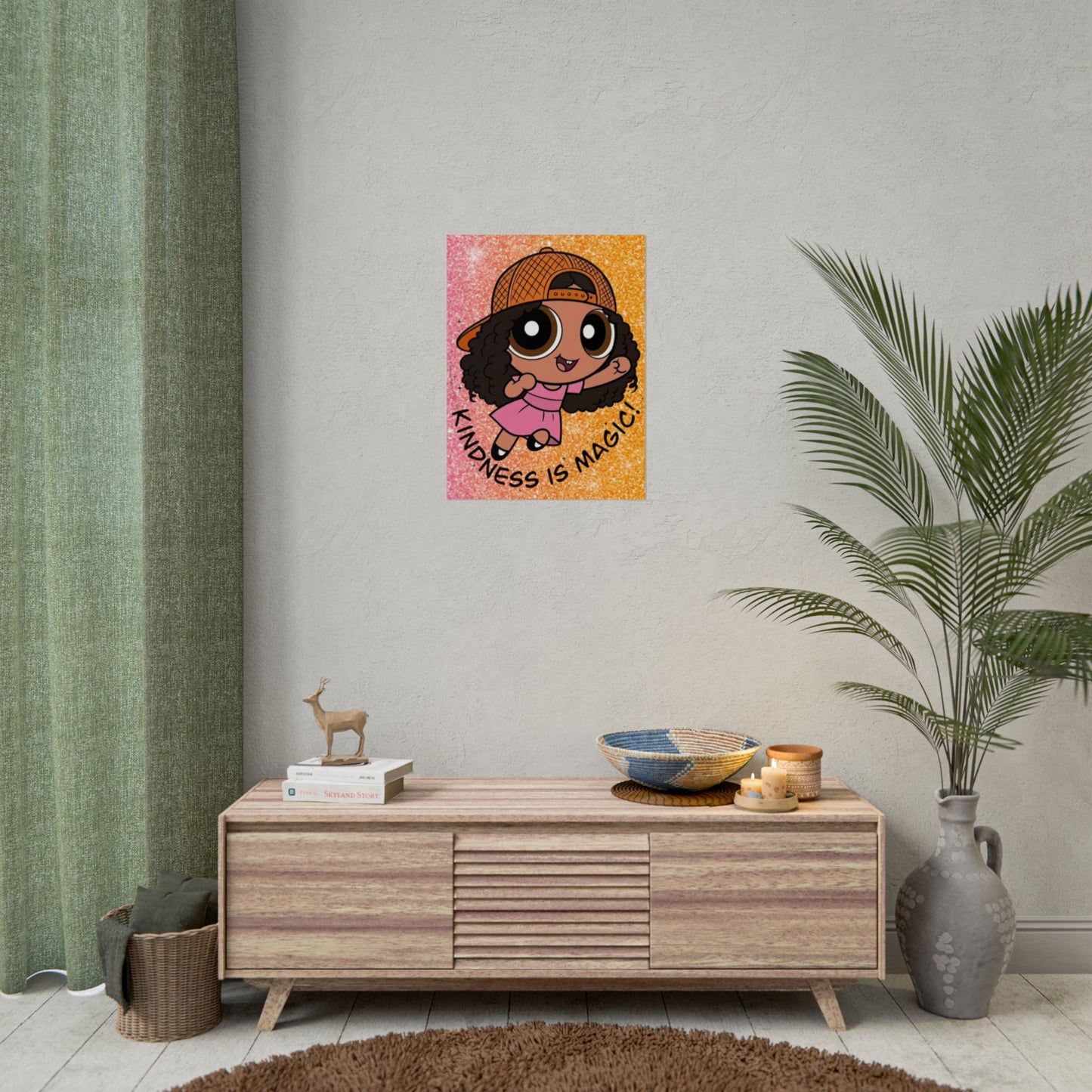 Rolled Poster — "Kindness Is Magic" Cute Cartoon Girl Wall Art