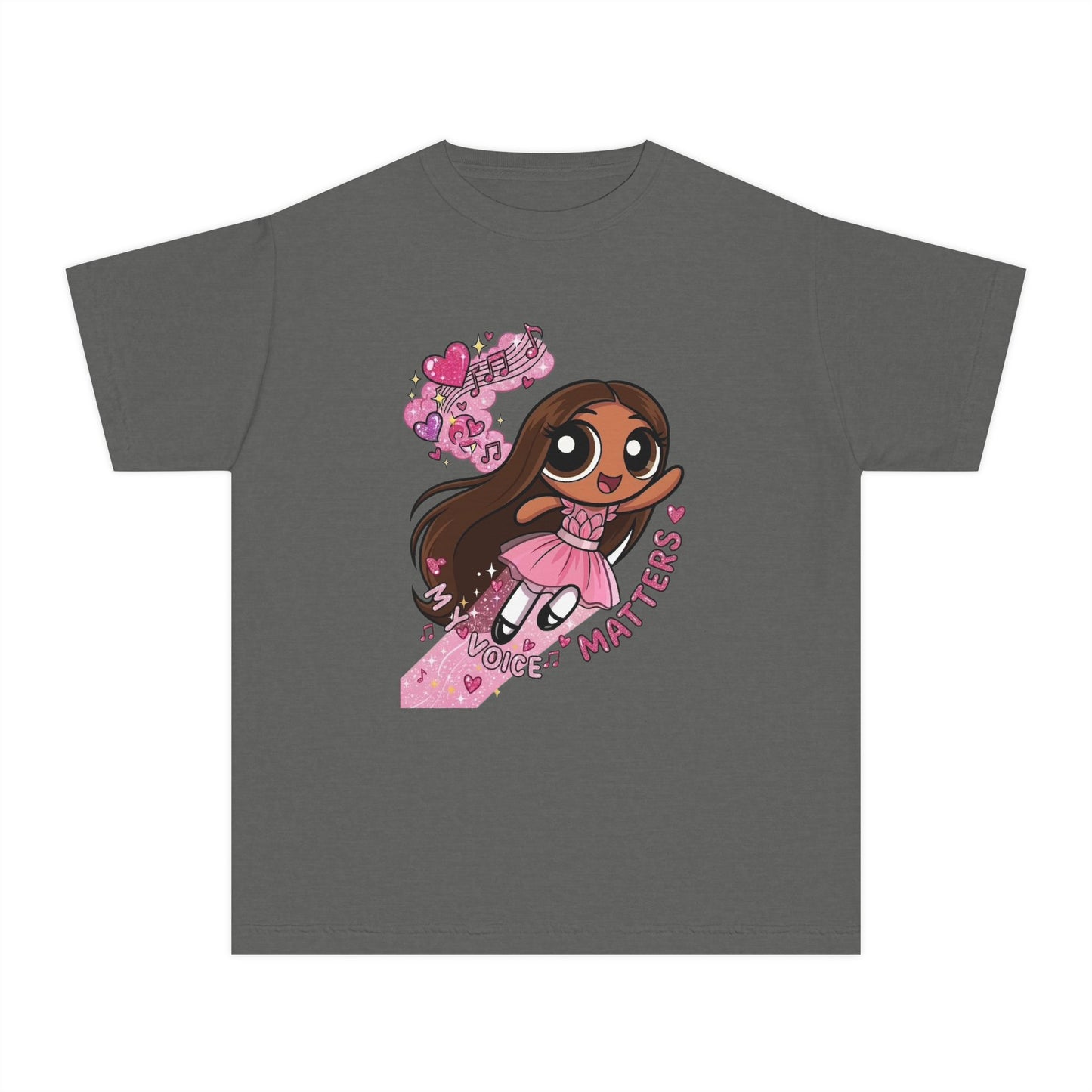 Youth Tee — 'My Voice Matters' Cute Superhero Girl Graphic