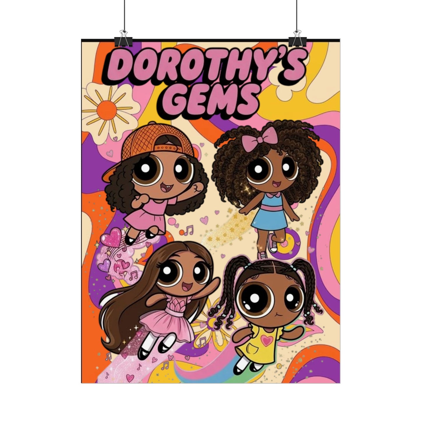 Rolled Poster — "Dorothy’s Gems" Cute Retro Cartoon Girls Wall Art
