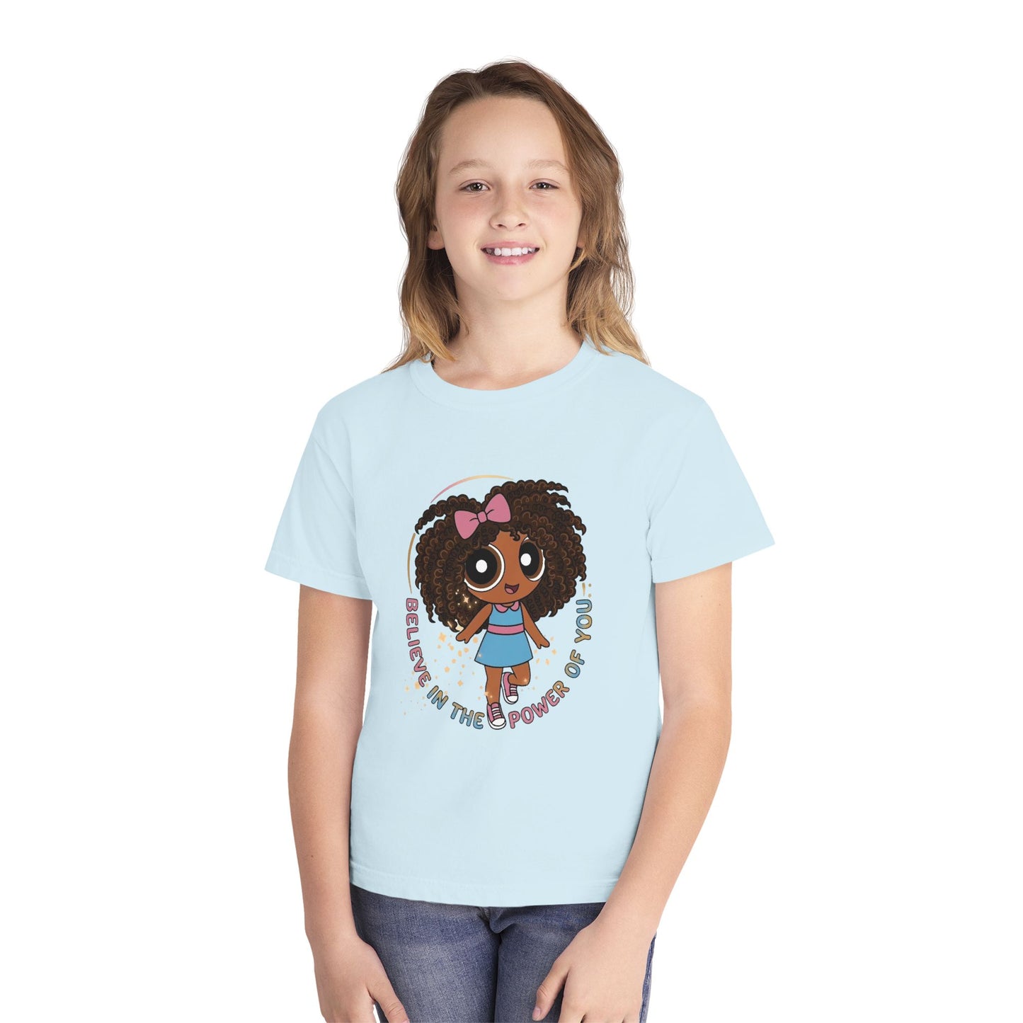 Youth Tee — "Believe in the Power of You" Cute Afro Girl Empowerment Shirt