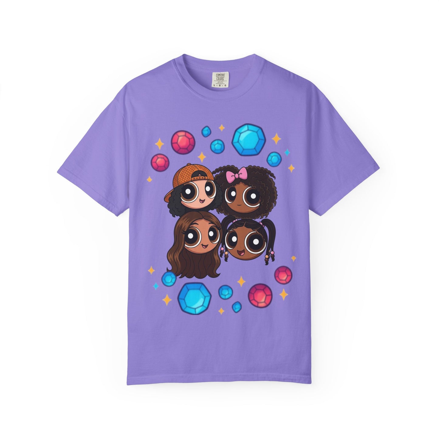 Dorothy’s Gems Crewneck T-Shirt — Cute Cartoon Girl Group with Colorful Gems