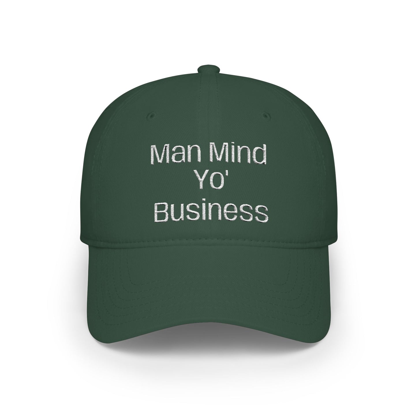 Low Profile Baseball Cap — "Man Mind Yo' Business" Embroidered Red Hat