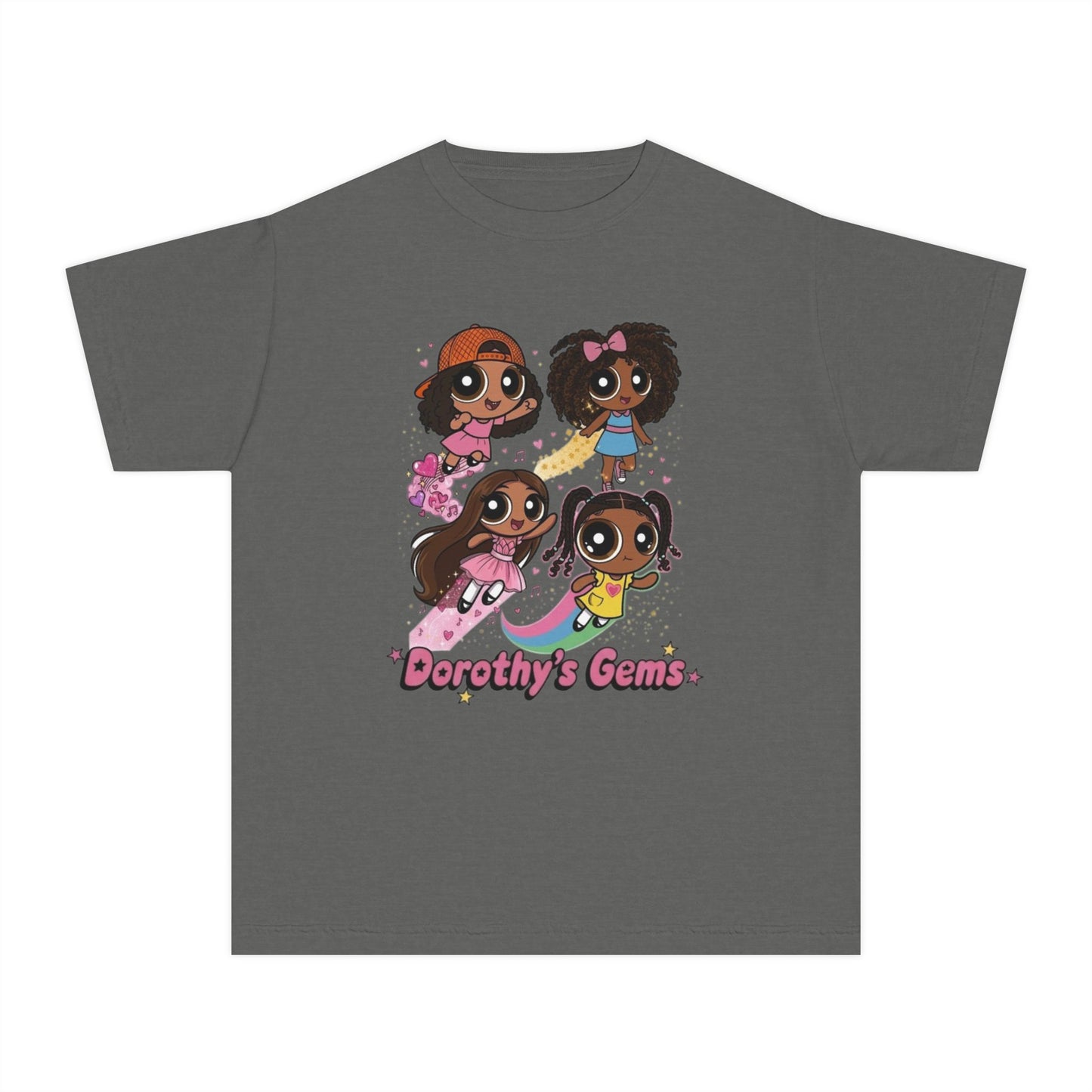 Youth Tee — "Dorothy's Gems" Cute Diverse Girls Cartoon Graphic Shirt
