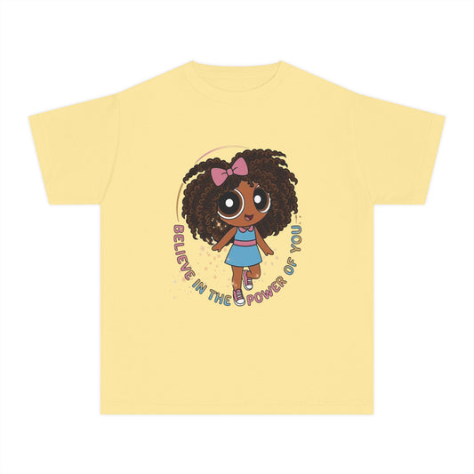 Youth Tee — "Believe in the Power of You" Cute Afro Girl Empowerment Shirt