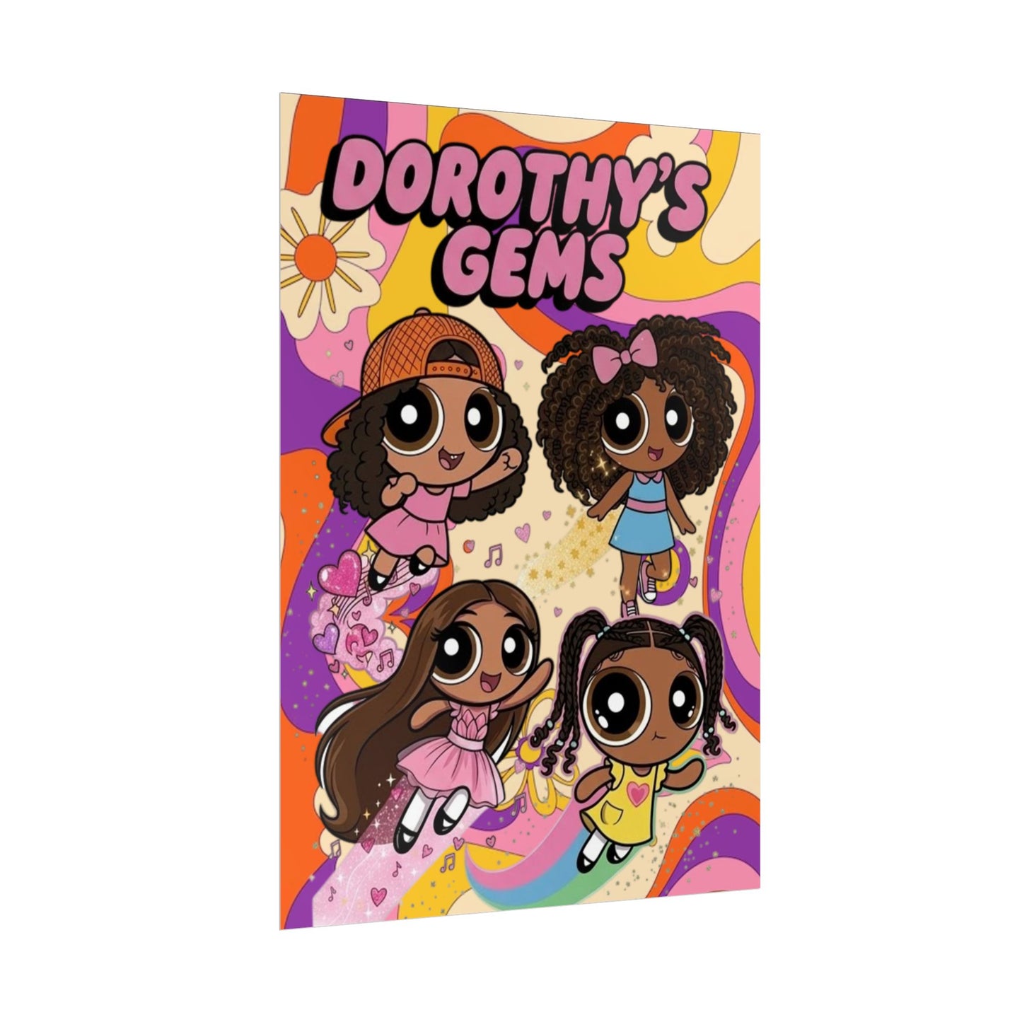 Rolled Poster — "Dorothy’s Gems" Cute Retro Cartoon Girls Wall Art