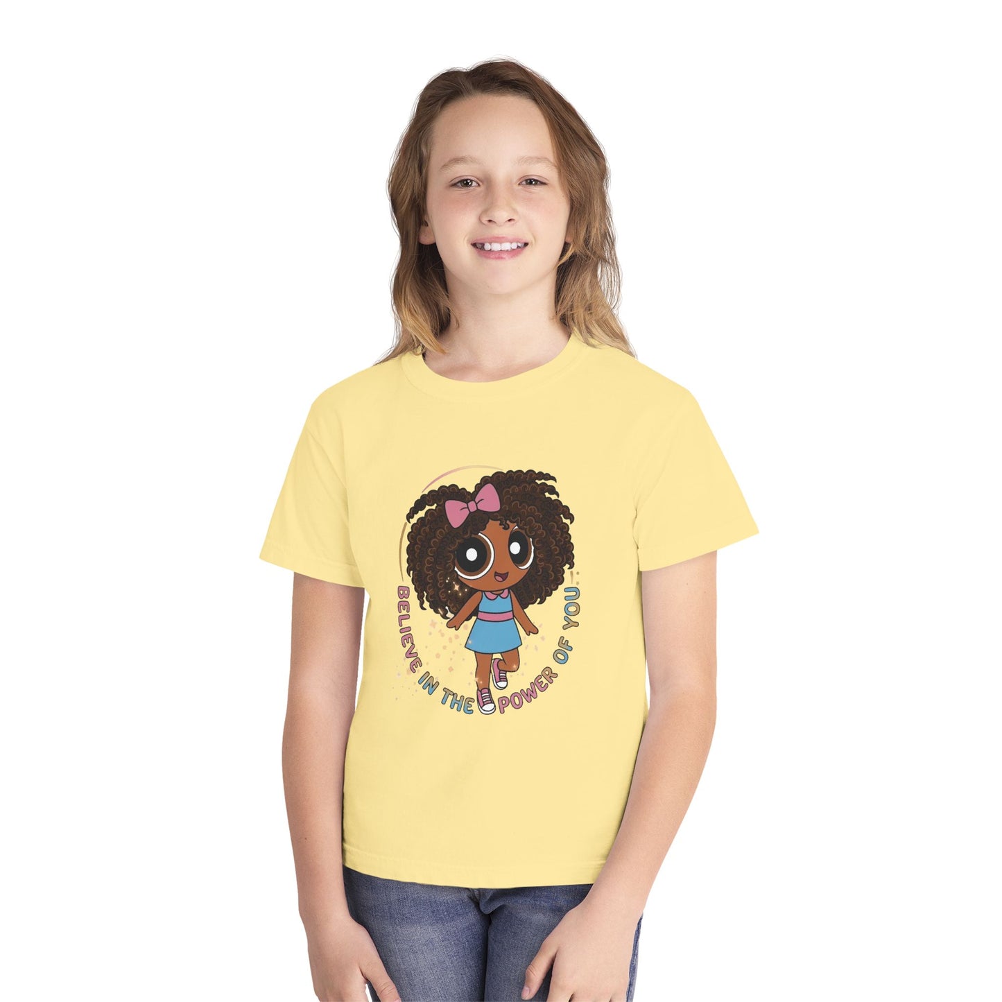Youth Tee — "Believe in the Power of You" Cute Afro Girl Empowerment Shirt