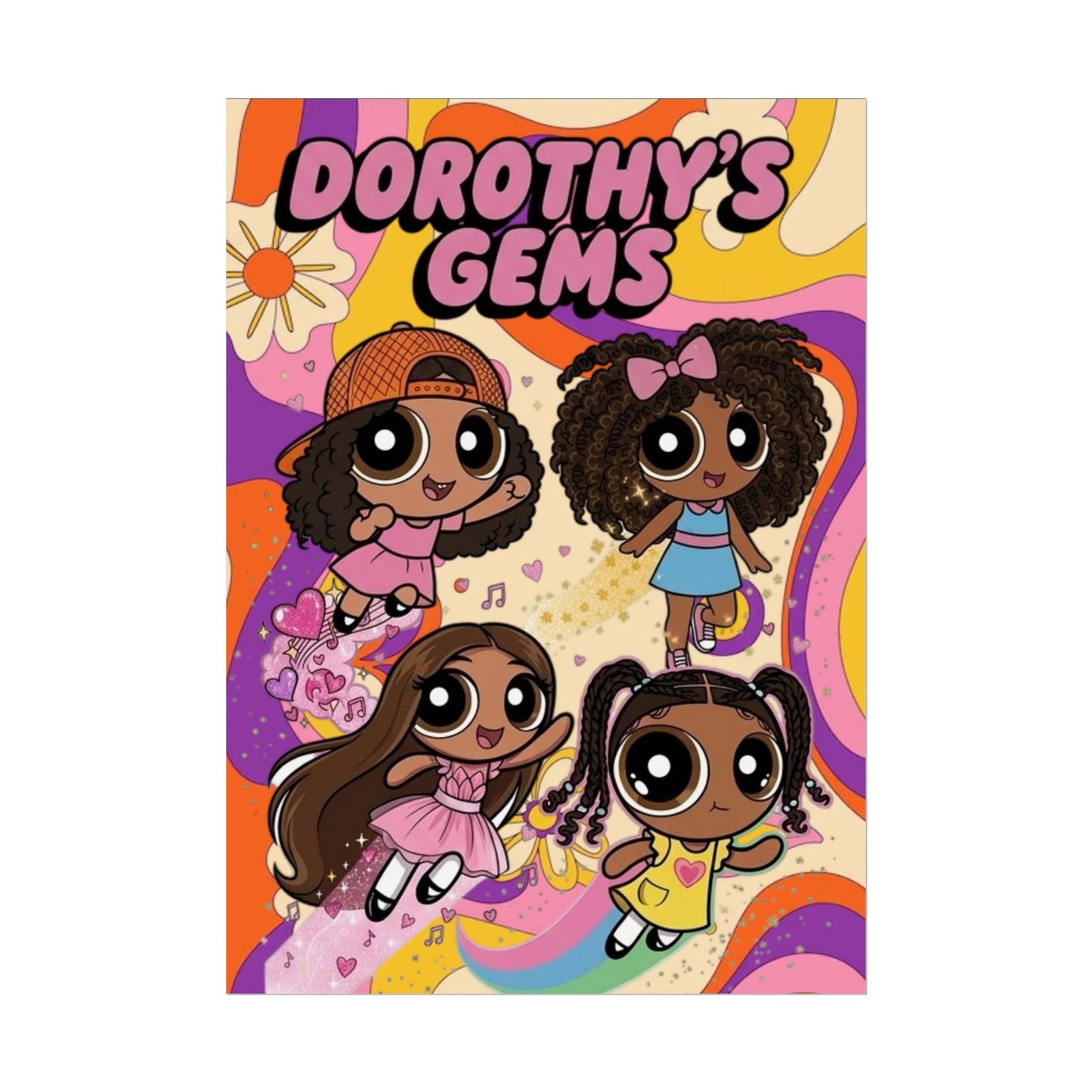 Rolled Poster — "Dorothy’s Gems" Cute Retro Cartoon Girls Wall Art