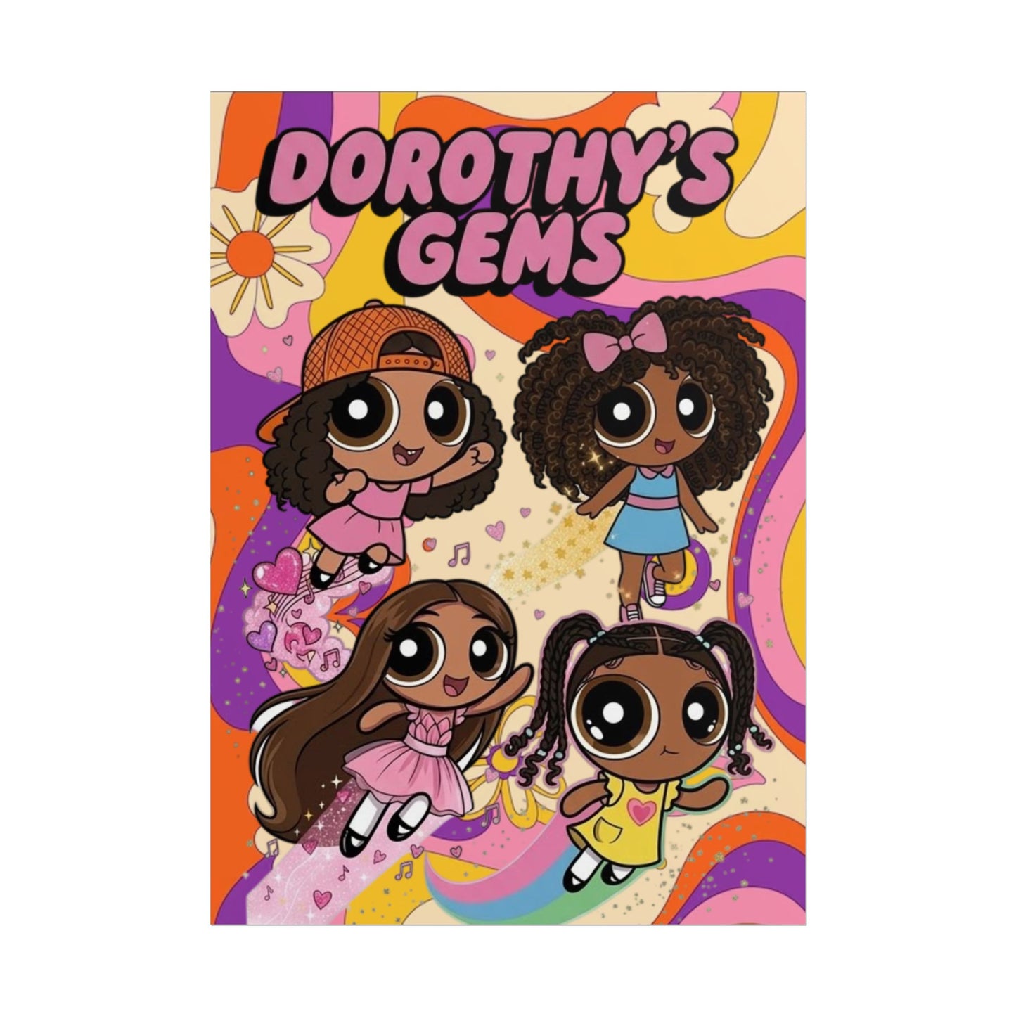 Rolled Poster — "Dorothy’s Gems" Cute Retro Cartoon Girls Wall Art